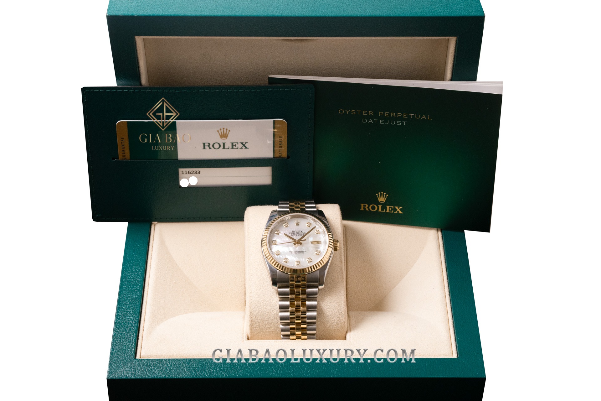 Đồng Hồ Rolex Datejust 36 116233 Mặt Số Khảm Trai Trắng