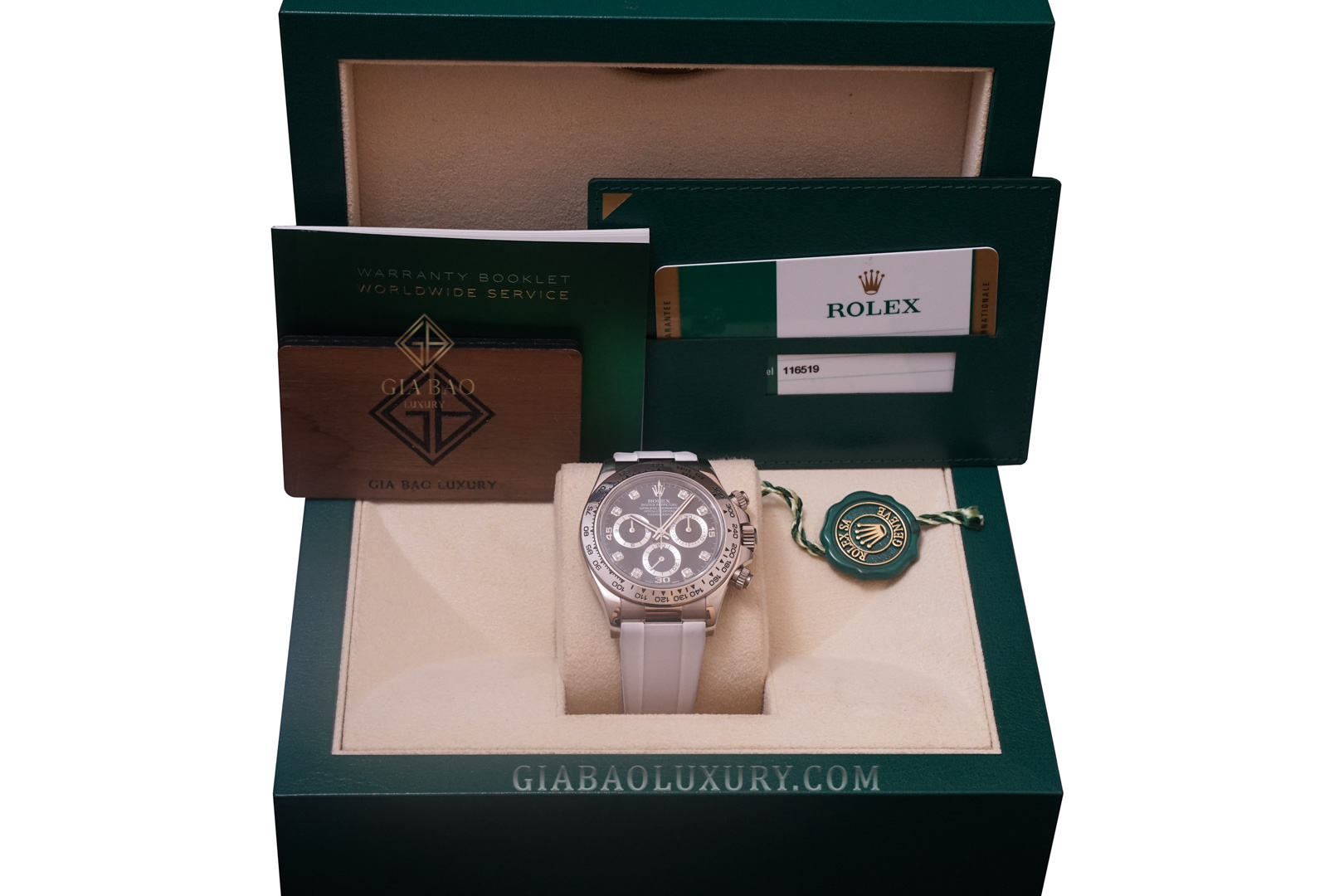 Đồng Hồ Rolex Cosmograph Daytona 116519G Mặt Số Đen Cọc Số Kim Cương