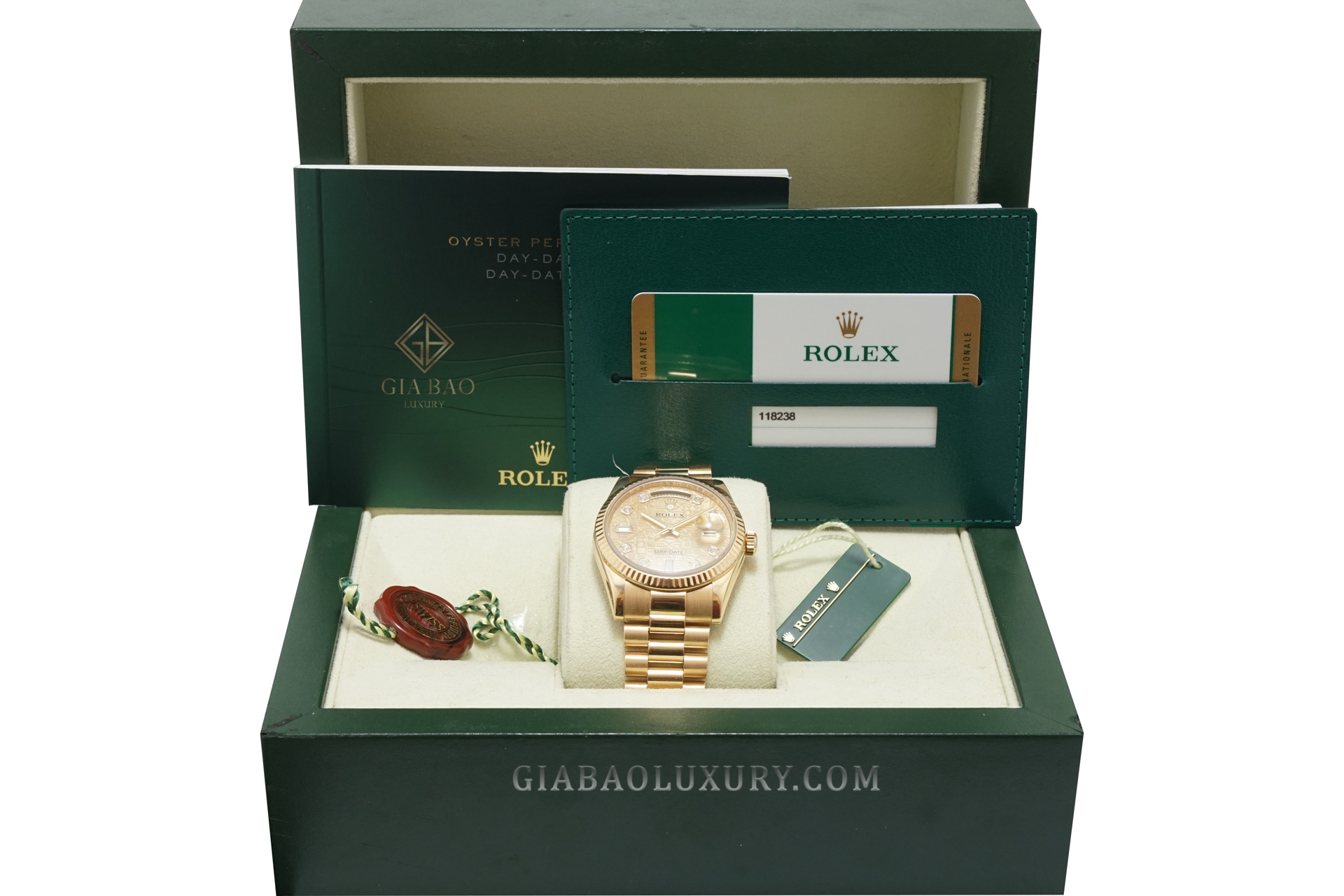 Đồng Hồ Rolex Day Date 36 118238 Mặt Số Vi Tính Vỏ Trai Vàng Champage