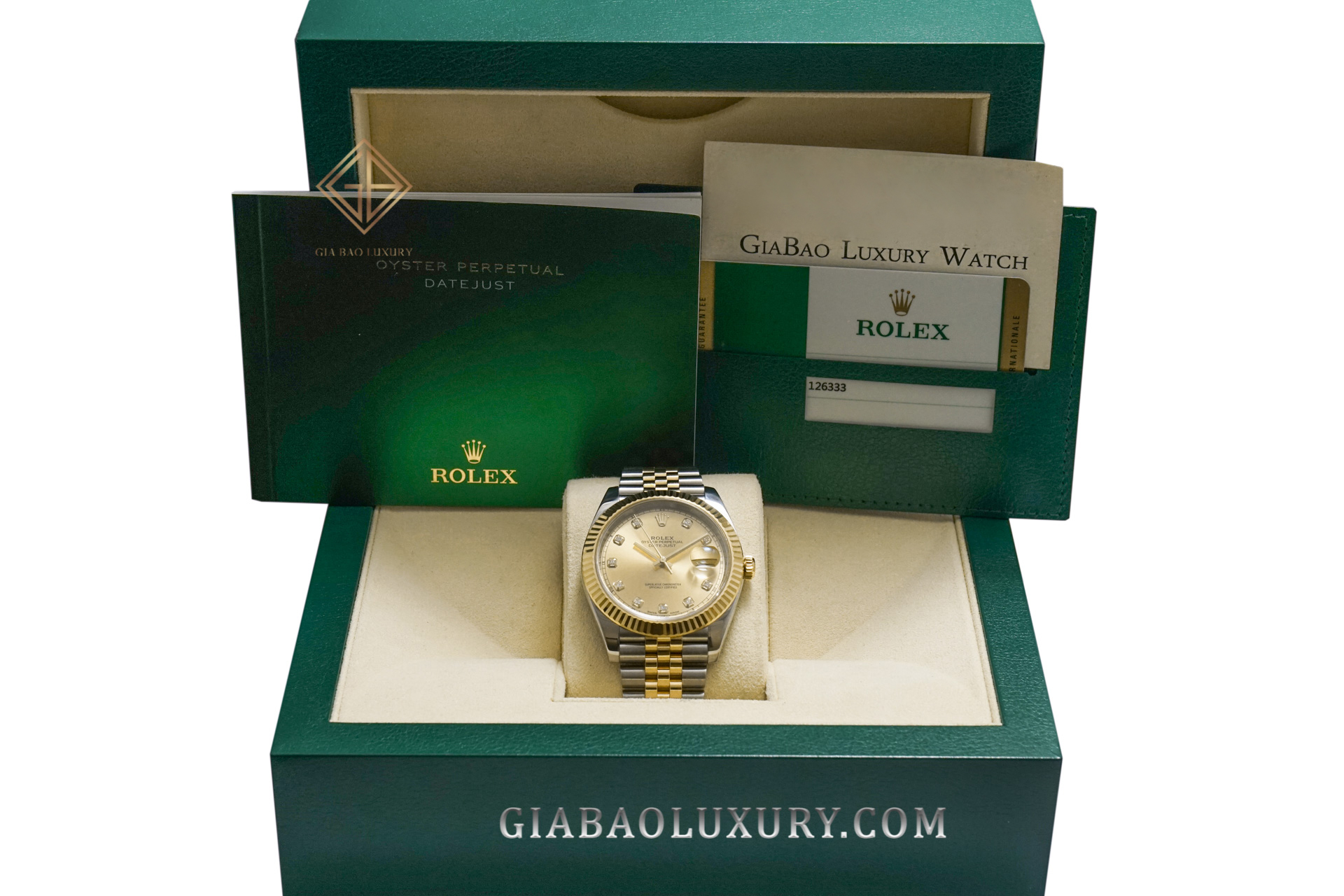 Đồng Hồ Rolex Datejust 41 126333 Mặt Số Vàng Champagne Cọc Số Nạm Kim Cương (Used)