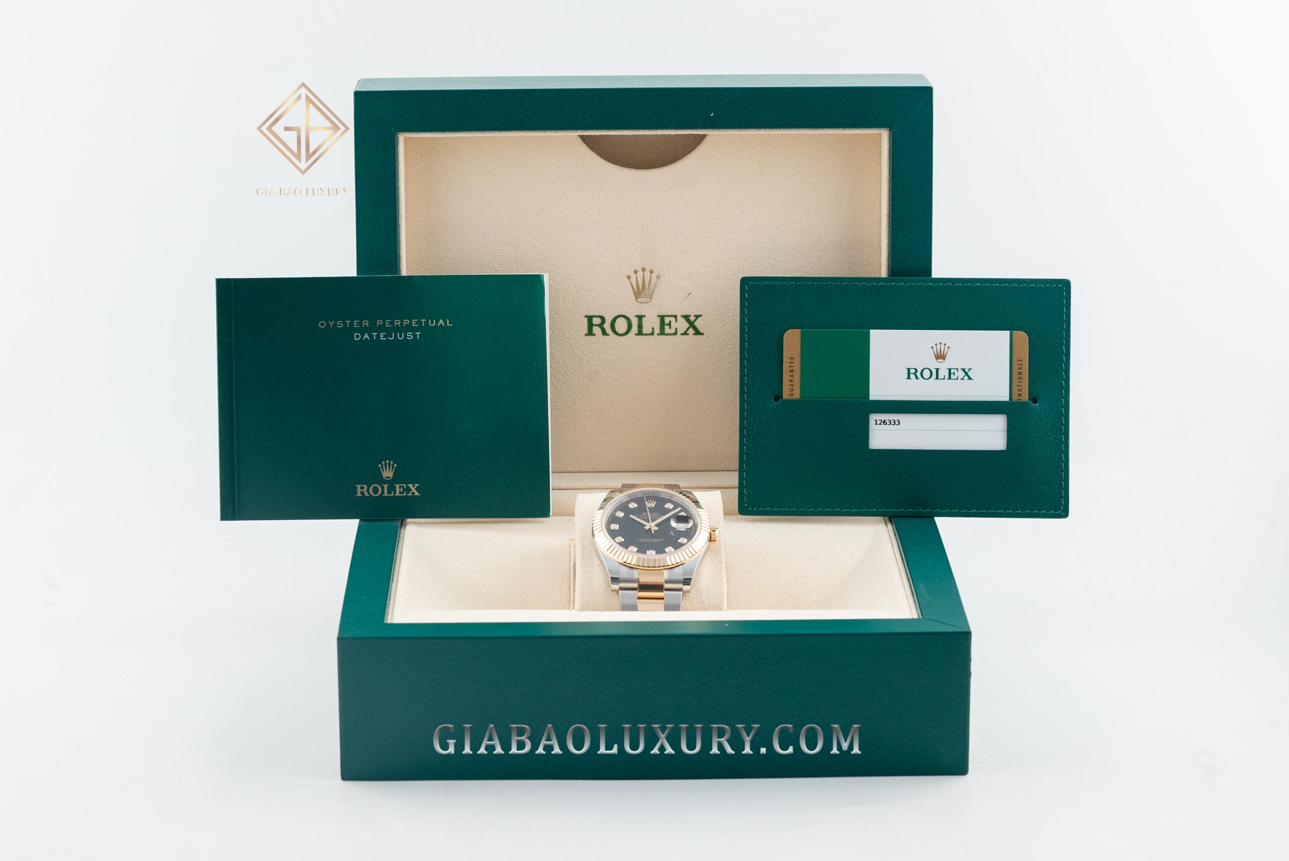 Đồng Hồ Rolex Datejust 41 126333 Mặt Số Đen Cọc Số Kim Cương Dây Đeo Oyster