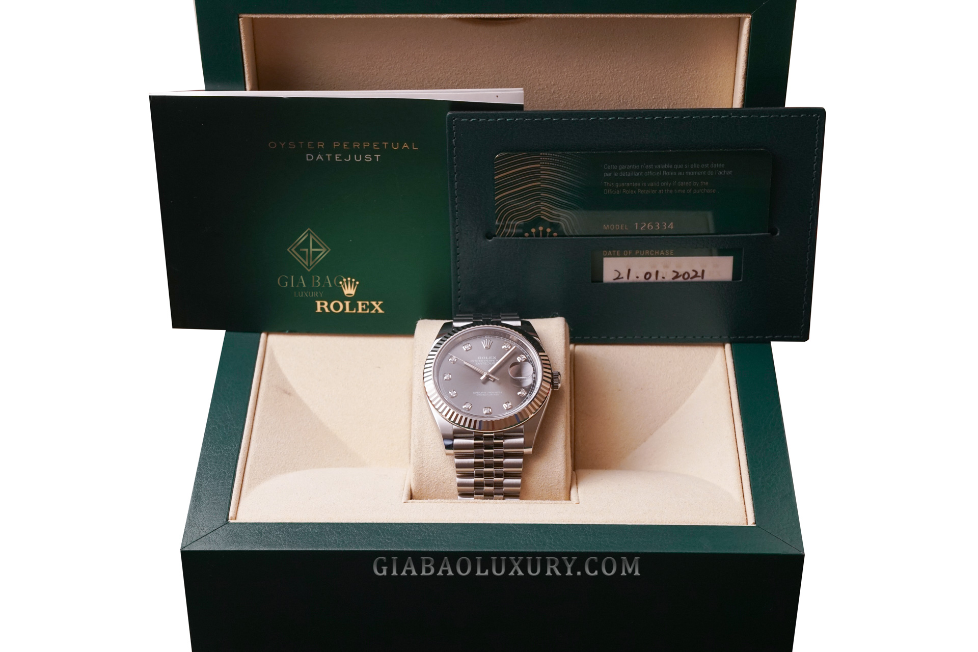 Đồng Hồ Rolex Datejust 41 126334 Mặt Số Xám Nạm Kim Cương (Like New)