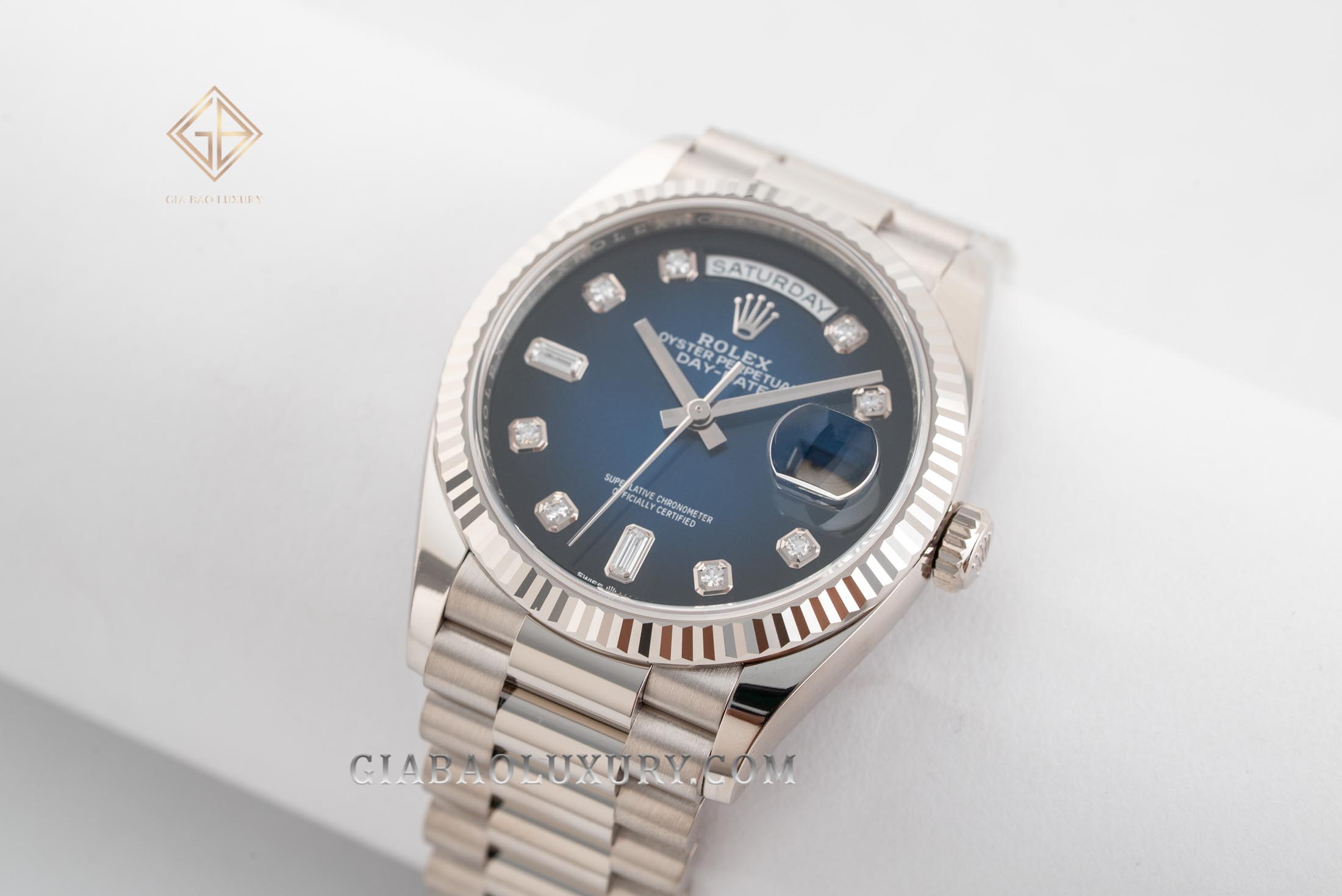 Đồng Hồ Rolex Day-Date 36 128239 Mặt Số Ombré Xanh Dương