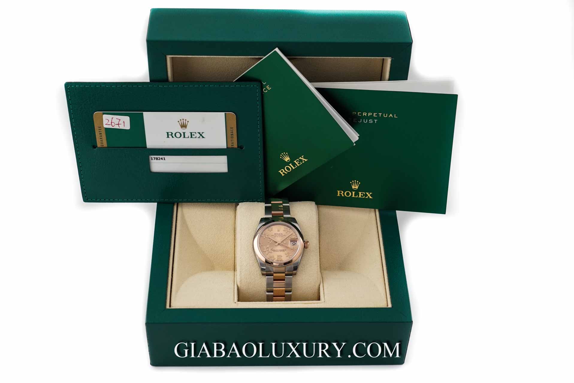 Đồng hồ Rolex Lady-Datejust 178241 Mặt Số Hồng Họa Tiết Hoa Nổi