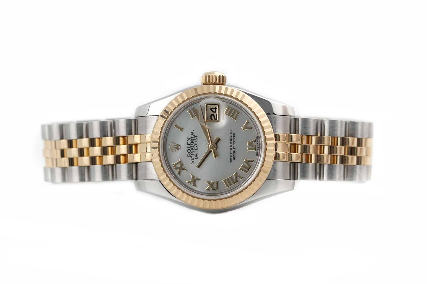 Đồng hồ Rolex Lady-Datejust 179173 Mặt Số Vỏ Trai Trắng Cọc Số La Mã