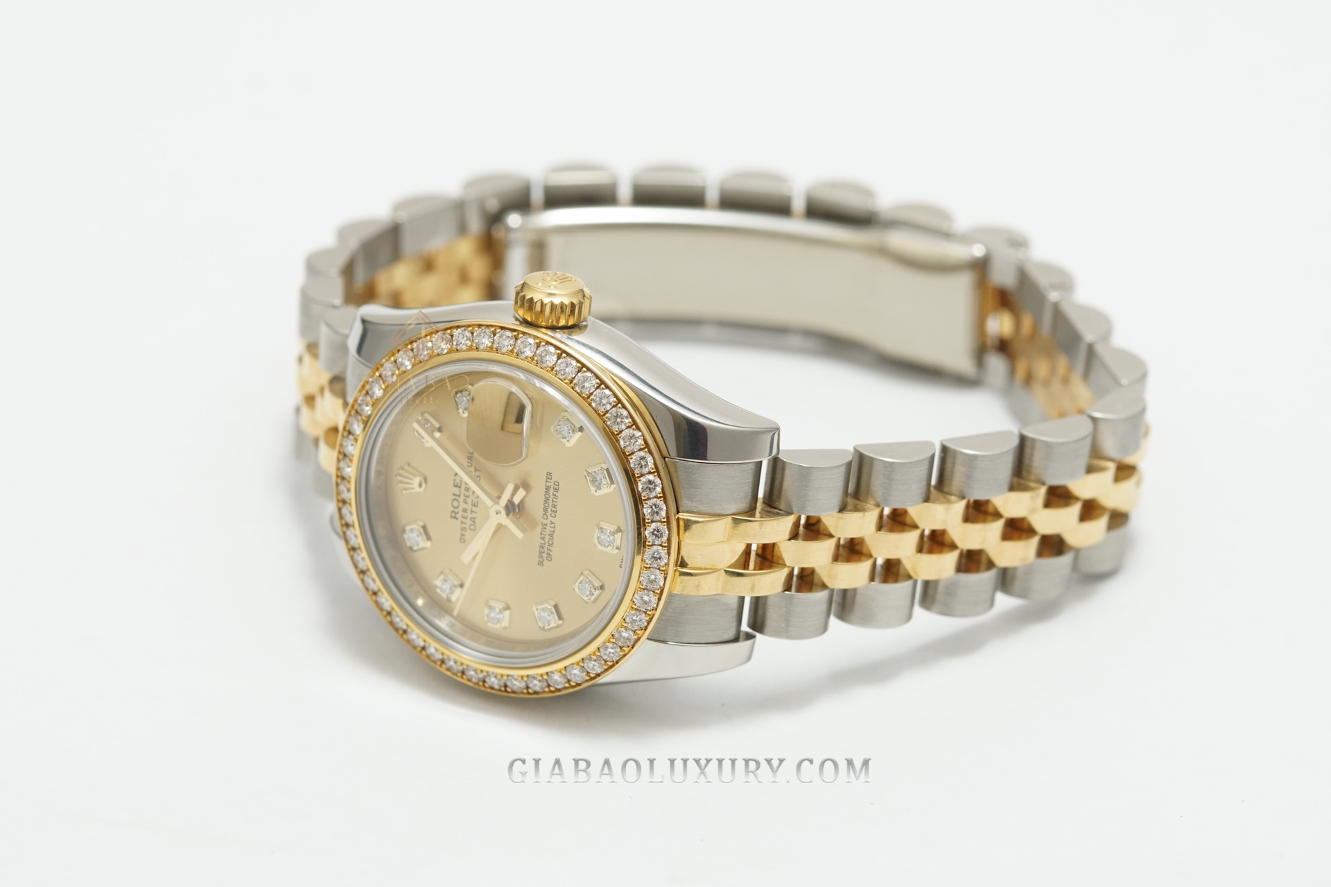 Đồng Hồ Rolex Lady-Datejust 26 179383 Mặt Số Vàng Champagne Cọc Số Kim Cương