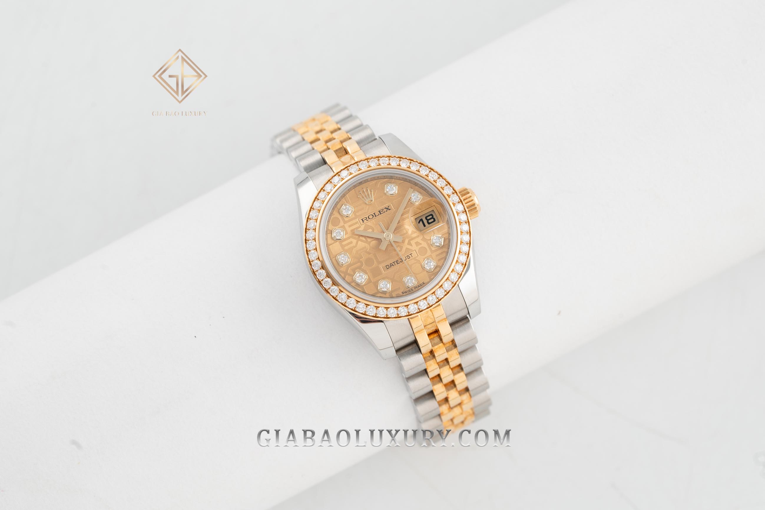 Đồng Hồ Rolex Lady-Datejust 26 179383 Mặt Số Vi Tính Vàng Nạm Kim Cương