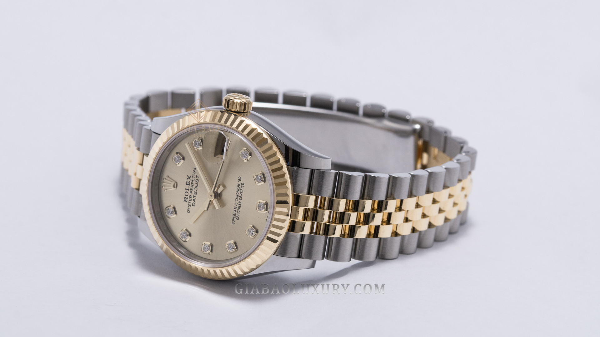 Đồng Hồ Rolex Lady Datejust 31 278273 Mặt Số Vàng Champagne Cọc Số Nạm Kim Cương