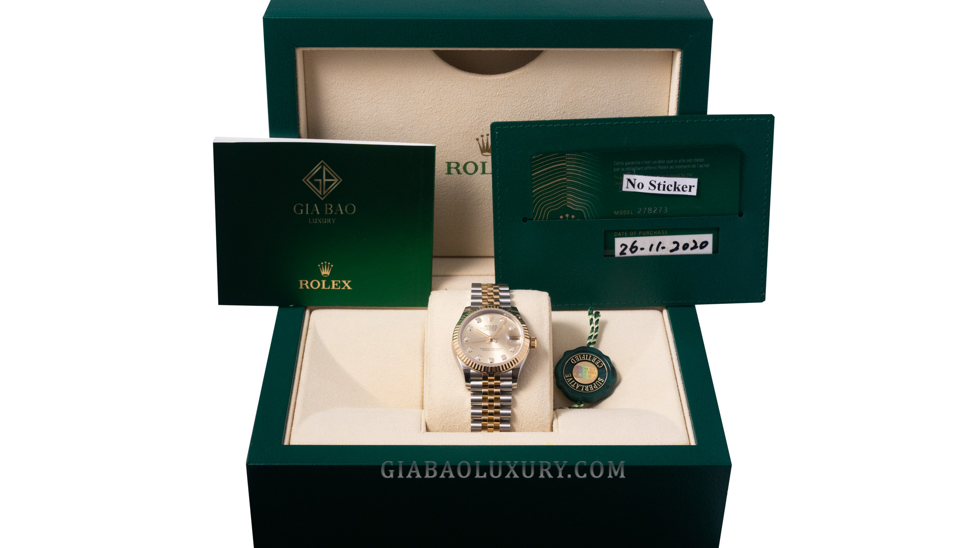 Đồng Hồ Rolex Lady Datejust 31 278273 Mặt Số Vàng Champagne Cọc Số Nạm Kim Cương