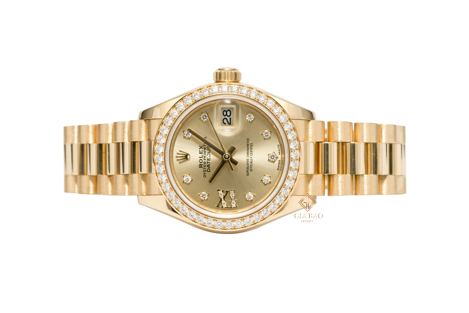 Đồng Hồ Rolex Lady-Datejust 279138RBR Mặt Số Vàng Champagne Cọc Số Sao La Mã