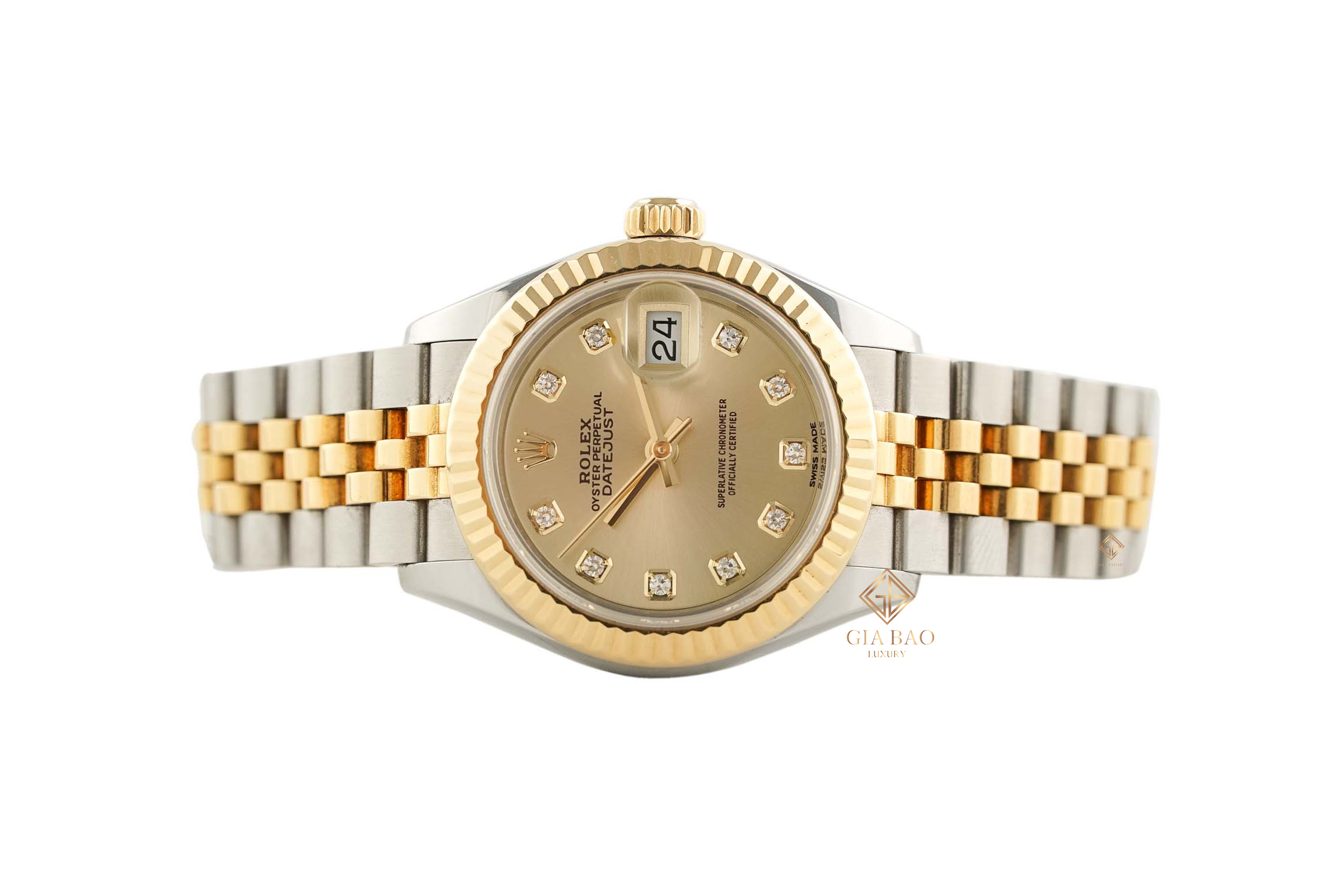 Đồng Hồ Rolex Lady-Datejust 28 279173 Mặt Số Vàng Champagne Nạm Kim Cương