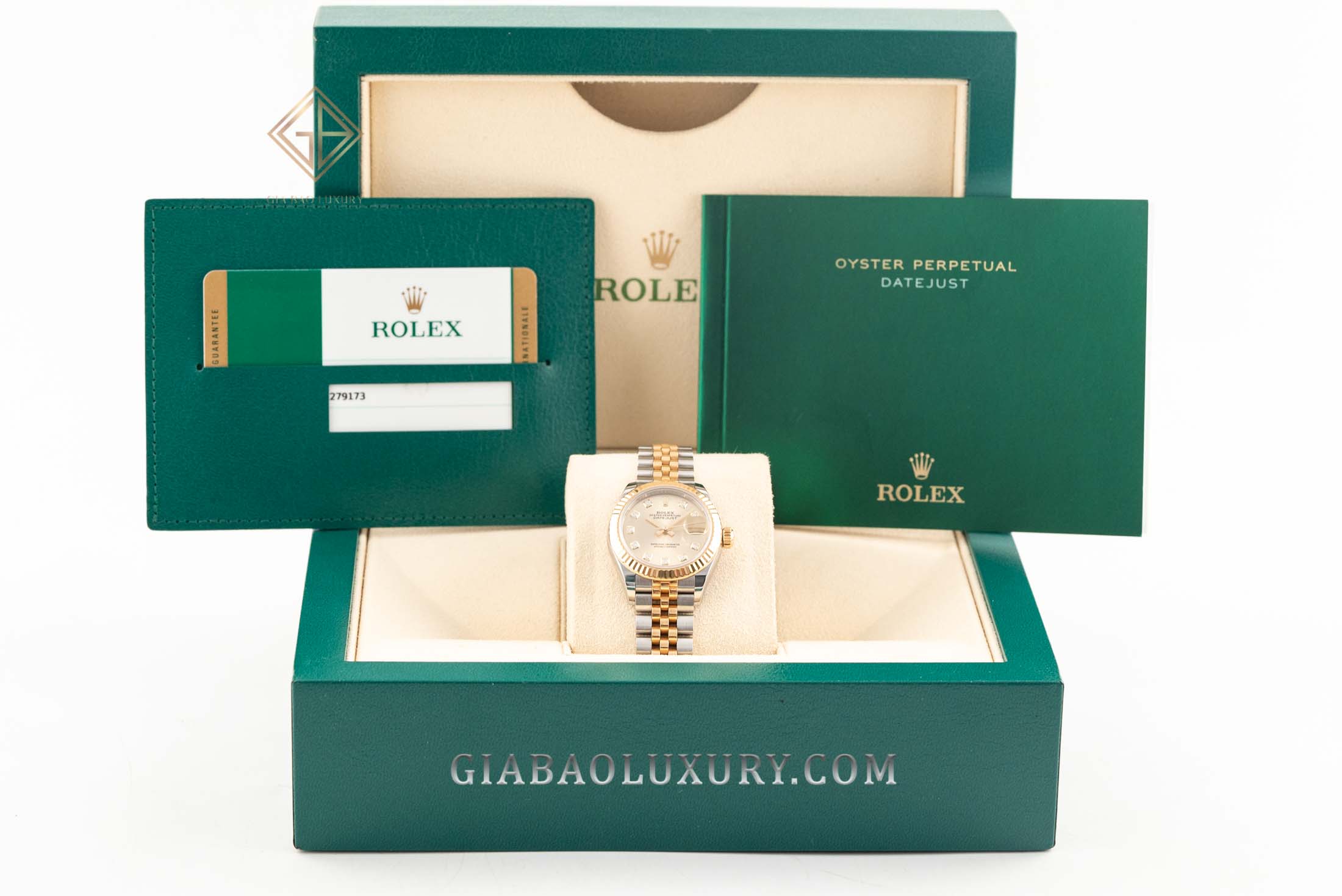 Đồng Hồ Rolex Lady-Datejust 28 279173 Mặt Số Vàng Champagne Nạm Kim Cương