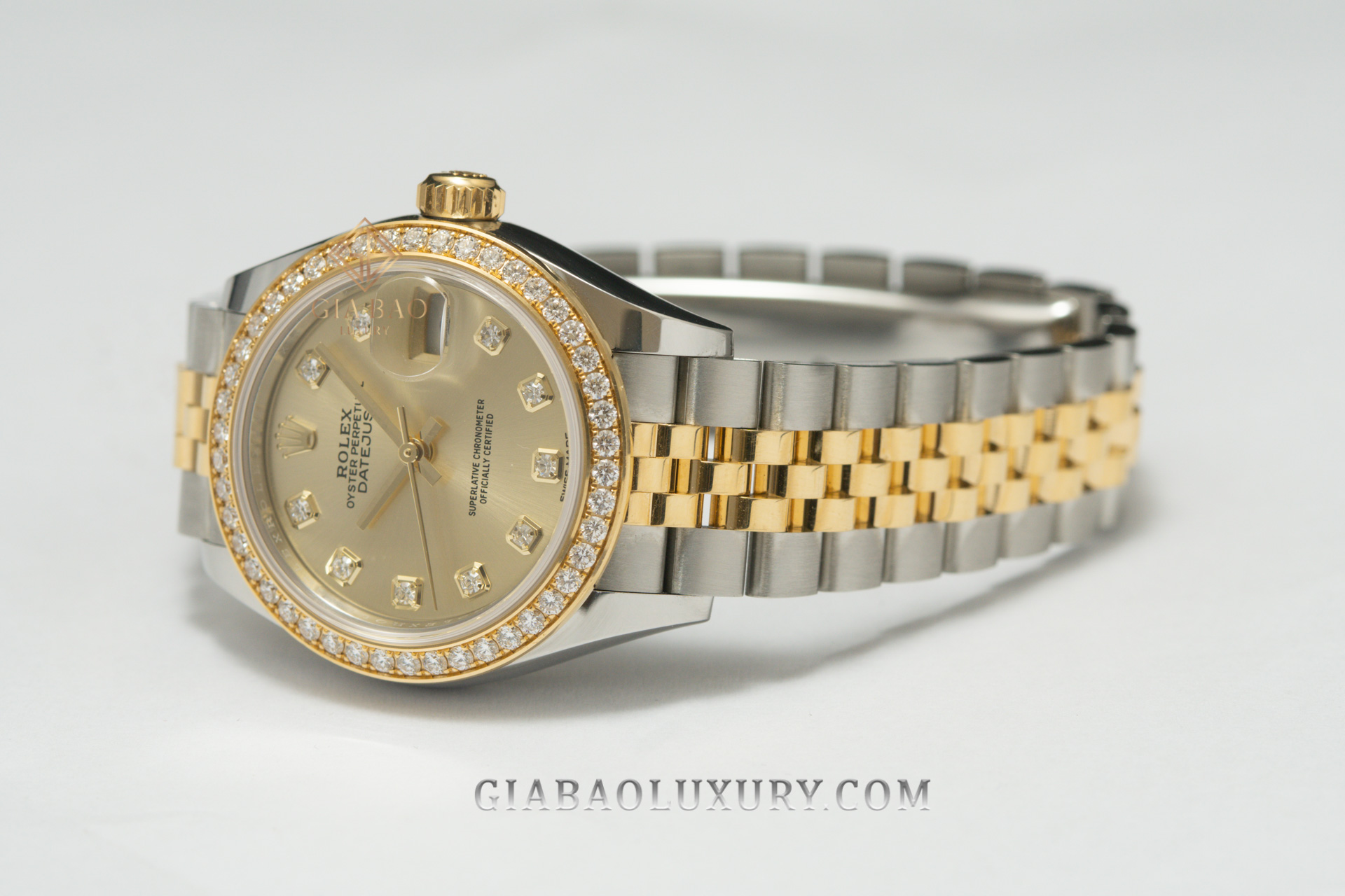 Đồng Hồ Rolex Lady-Datejust 28 279383RBR Mặt Số Vàng Champagne Nạm Kim Cương