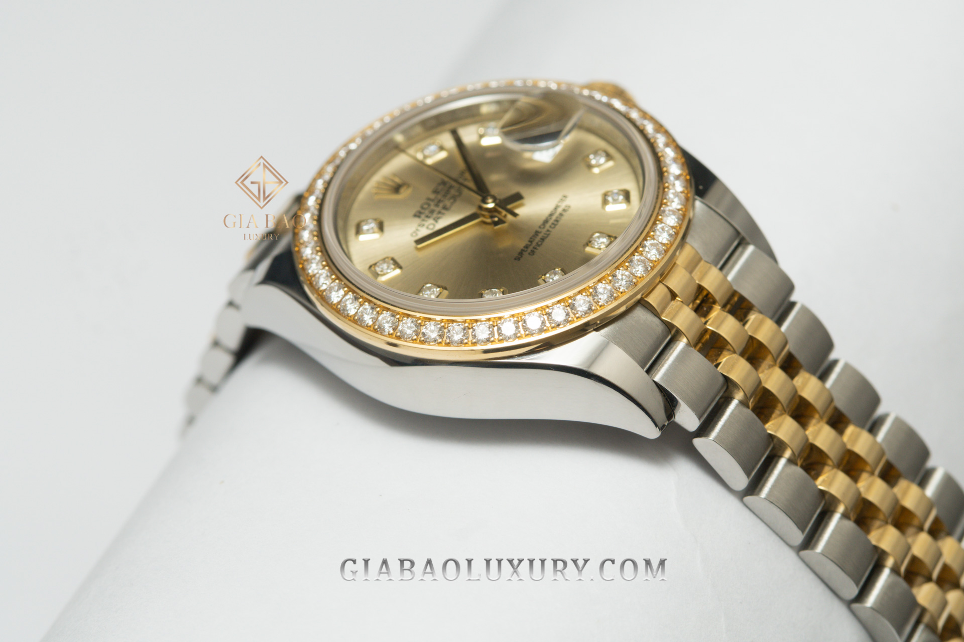 Đồng Hồ Rolex Lady-Datejust 28 279383RBR Mặt Số Vàng Champagne Nạm Kim Cương (Like New)