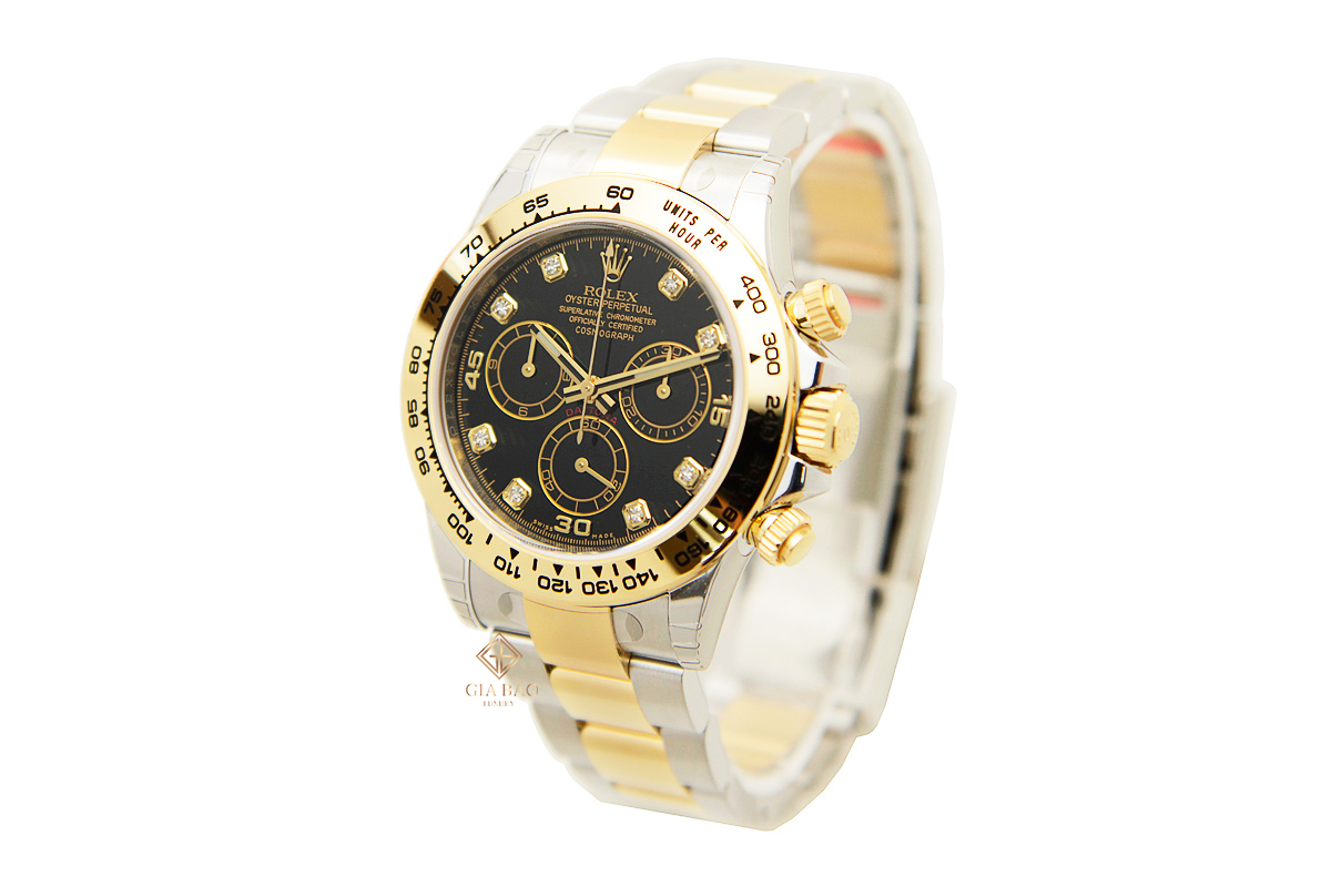 Đồng Hồ Rolex Cosmograph Daytona 116503 Mặt Số Đen Cọc Số Nạm Kim Cương