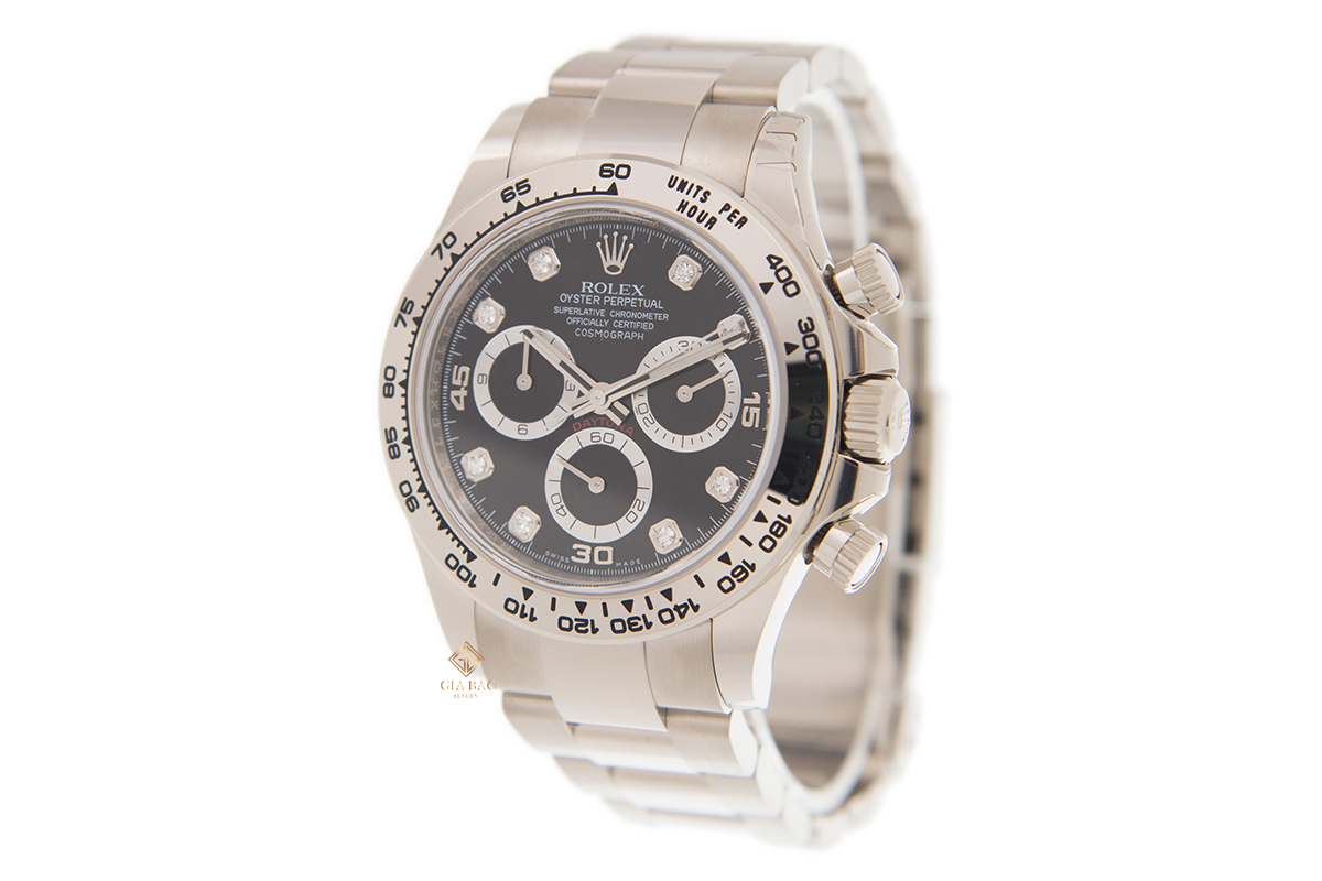 Đồng Hồ Rolex Cosmograph Daytona 116509 Mặt Số Đen Nạm Kim Cương