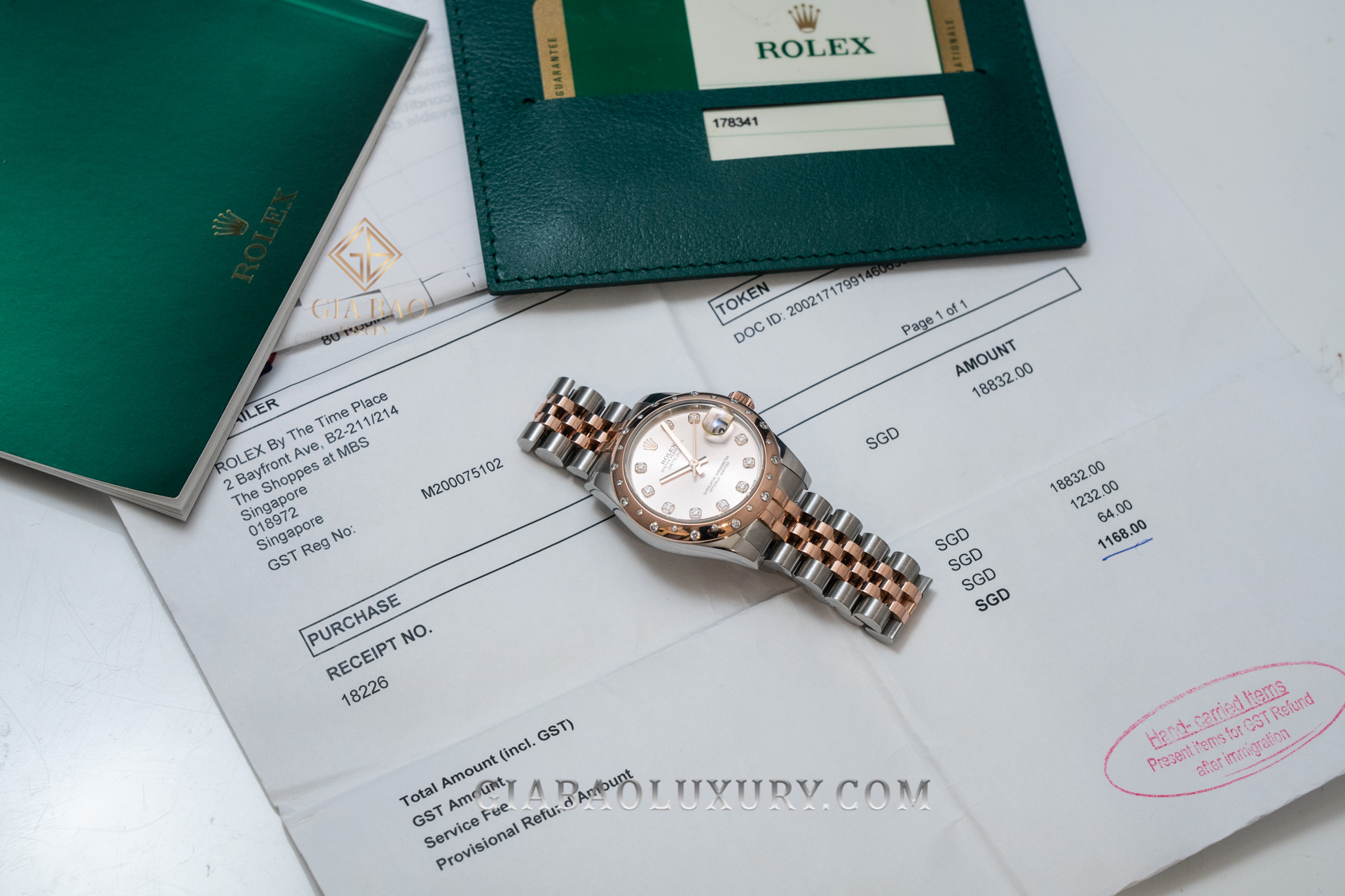 Đồng Hồ Rolex Lady Datejust 31 178341 Mặt Số Phớt Hồng Cọc Số Nạm Kim Cương