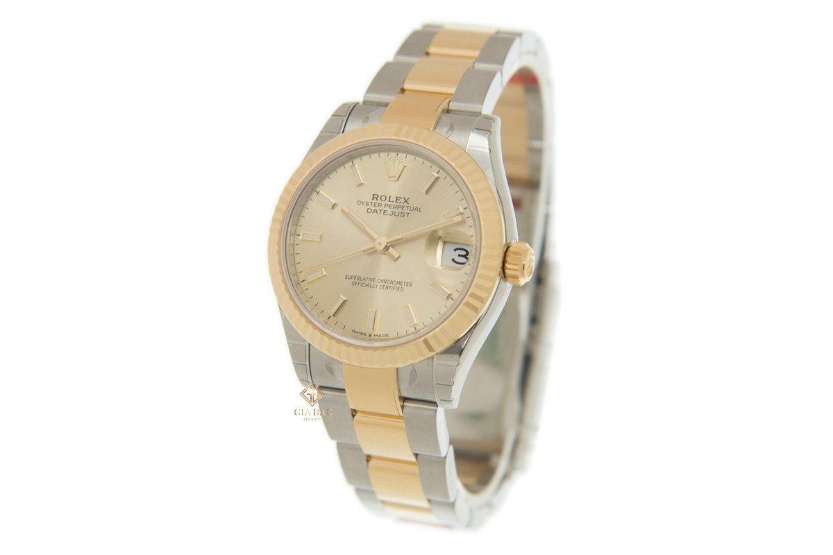 Đồng Hồ Rolex Datejust 31 278273 Mặt Số Vàng Champagne Cọc Số Dạ Quang Dây Đeo Oyster