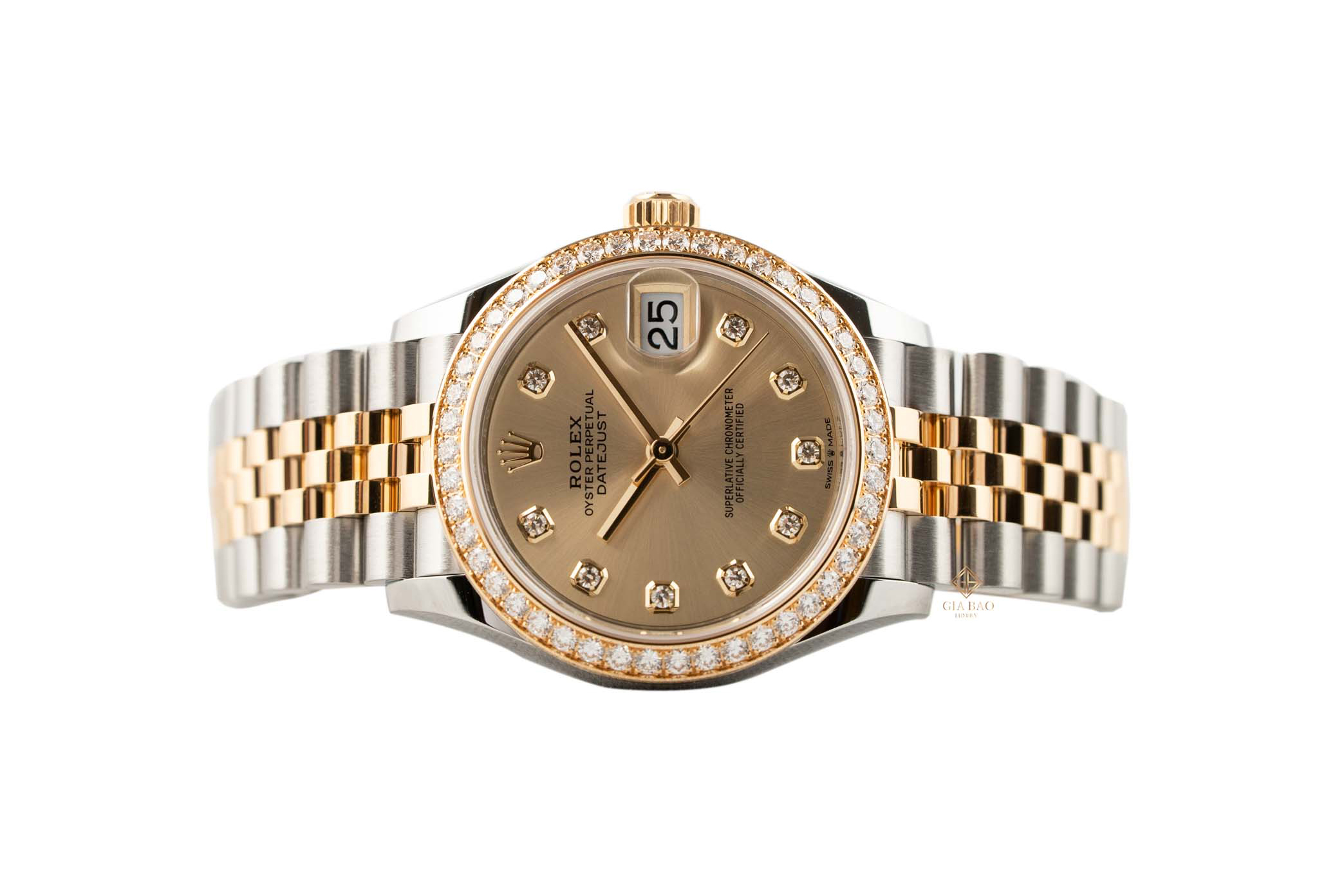 Đồng Hồ Rolex Datejust 31 278383RBR Mặt Số Vàng Champagne Nạm Kim Cương