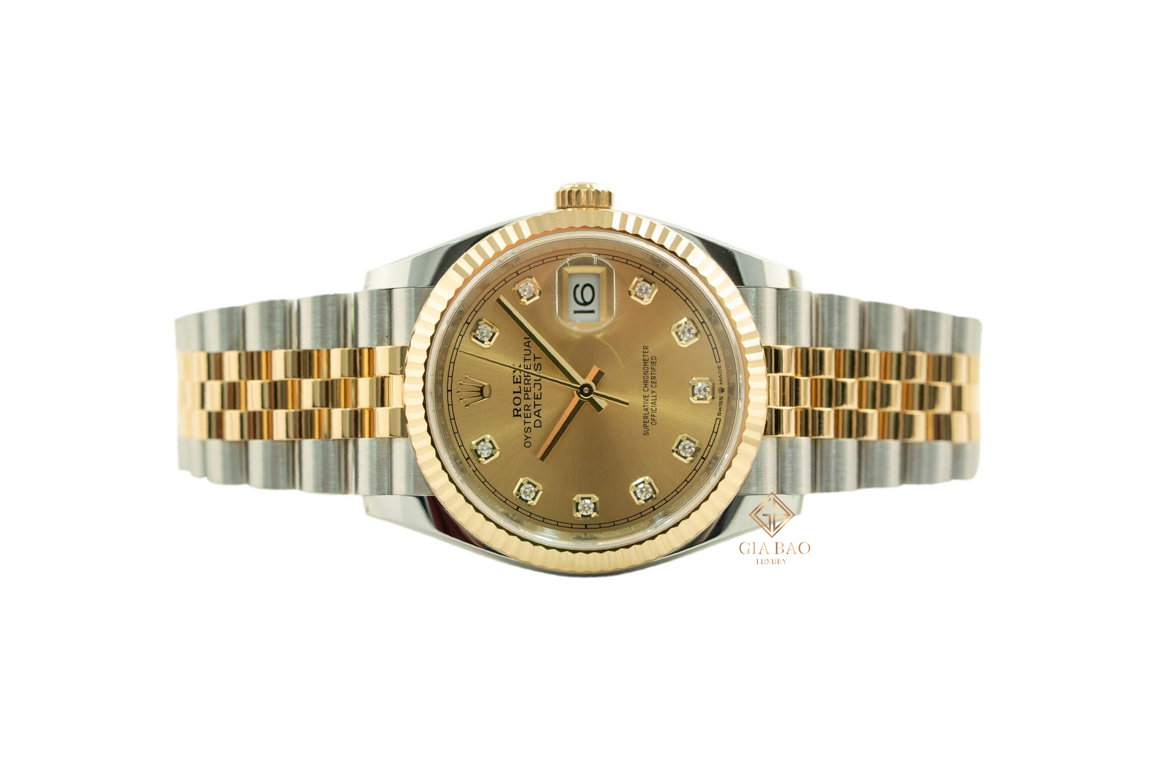 Đồng Hồ Rolex Datejust 36 126233 Mặt Số Vàng Champagne Cọc Số Nạm Kim Cương