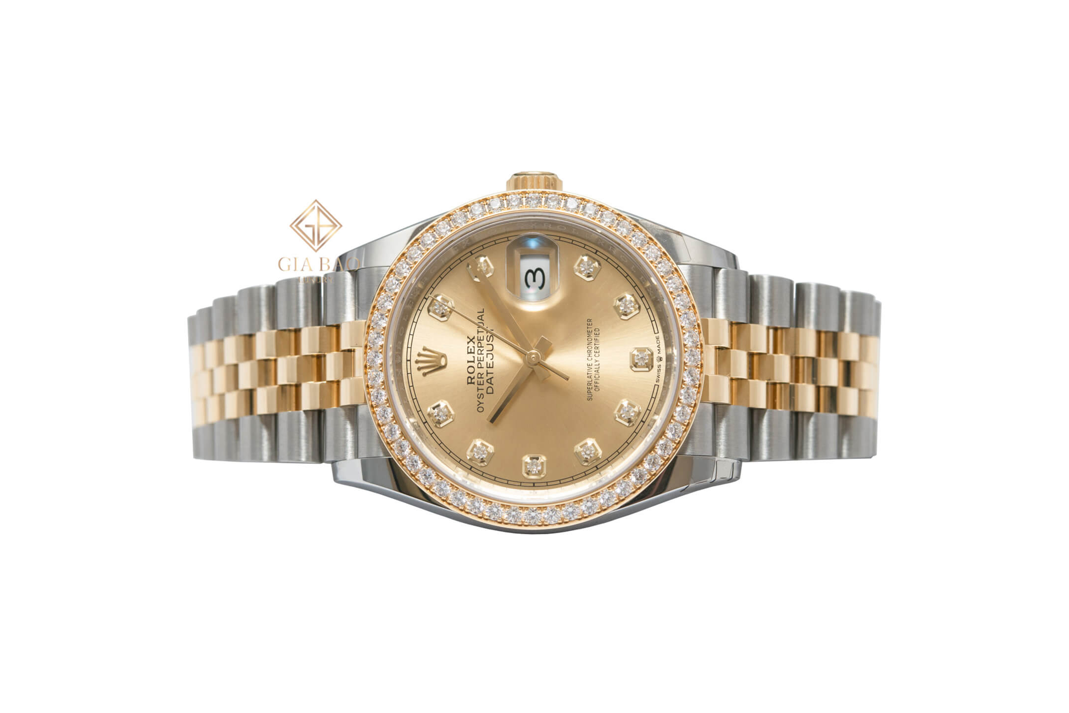 Đồng Hồ Rolex Datejust 36 126283RBR Mặt Số Vàng Champagne Nạm Kim Cương (Used)