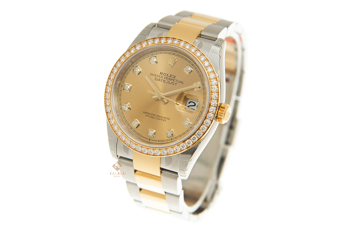 Đồng Hồ Rolex Datejust 36 126283RBR Mặt Số Vàng Champagne Nạm Kim Cương Dây Đeo Oyster