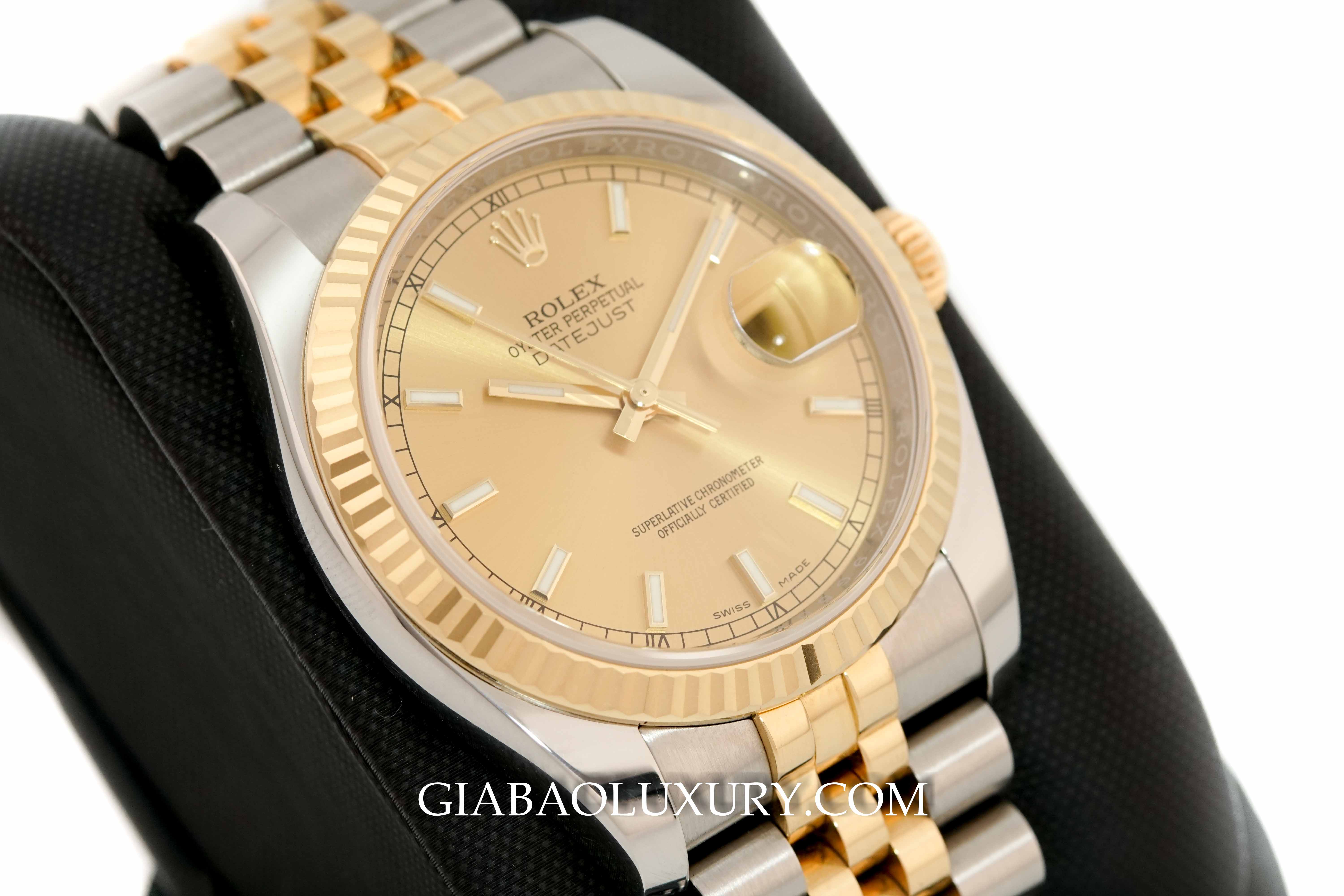 Đồng Hồ Rolex Datejust 36 116233 Mặt Số Vàng Champagne