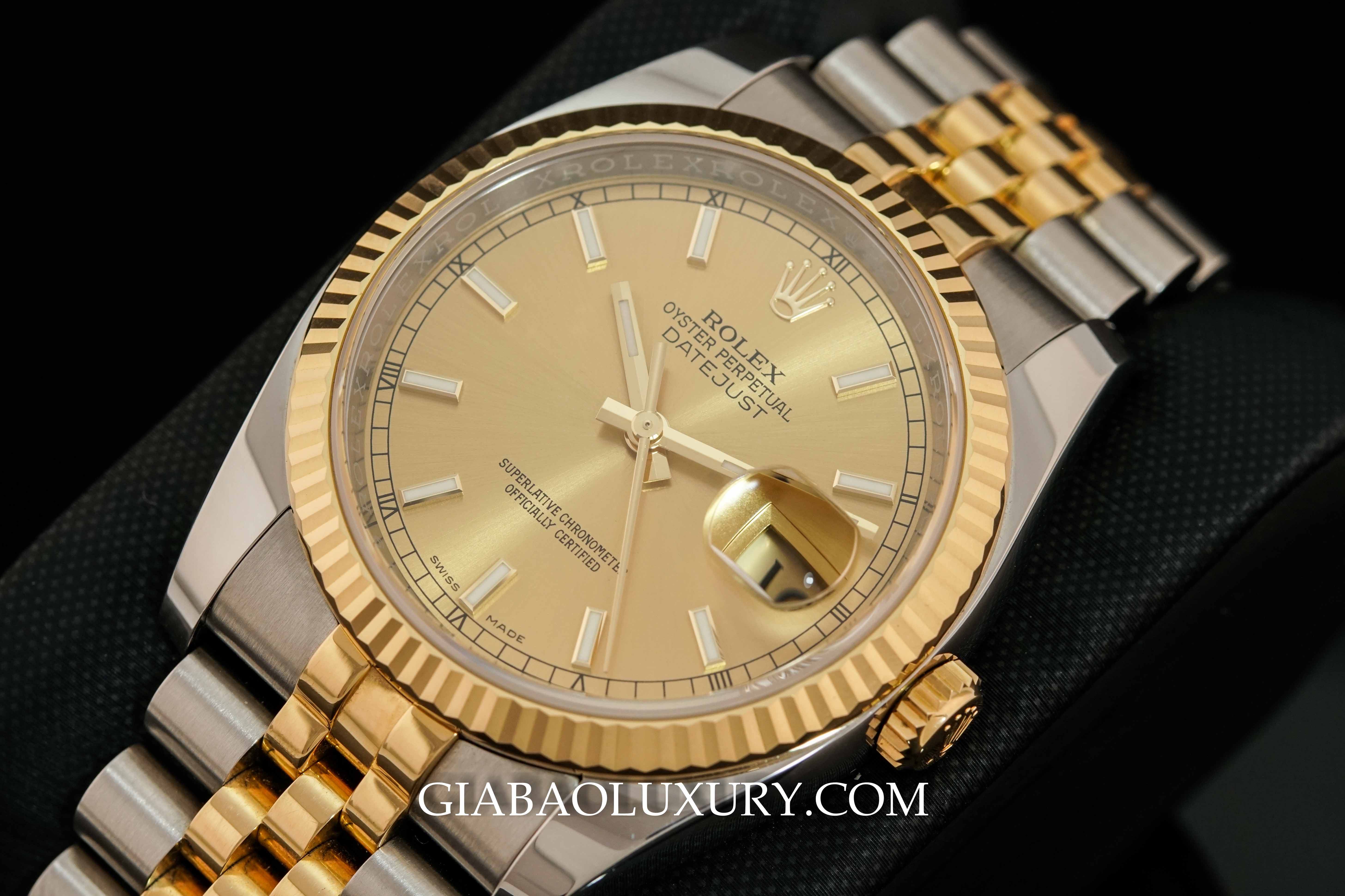 Đồng Hồ Rolex Datejust 36 116233 Mặt Số Vàng Champagne