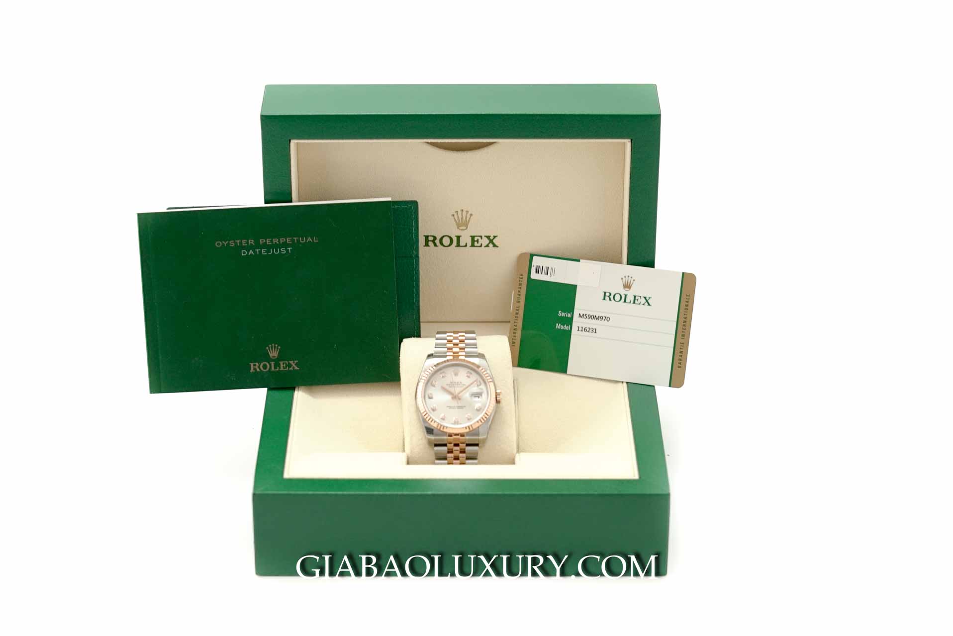 Đồng Hồ Rolex Datejust 36 116231 Mặt Số Bạc Nạm Kim Cương