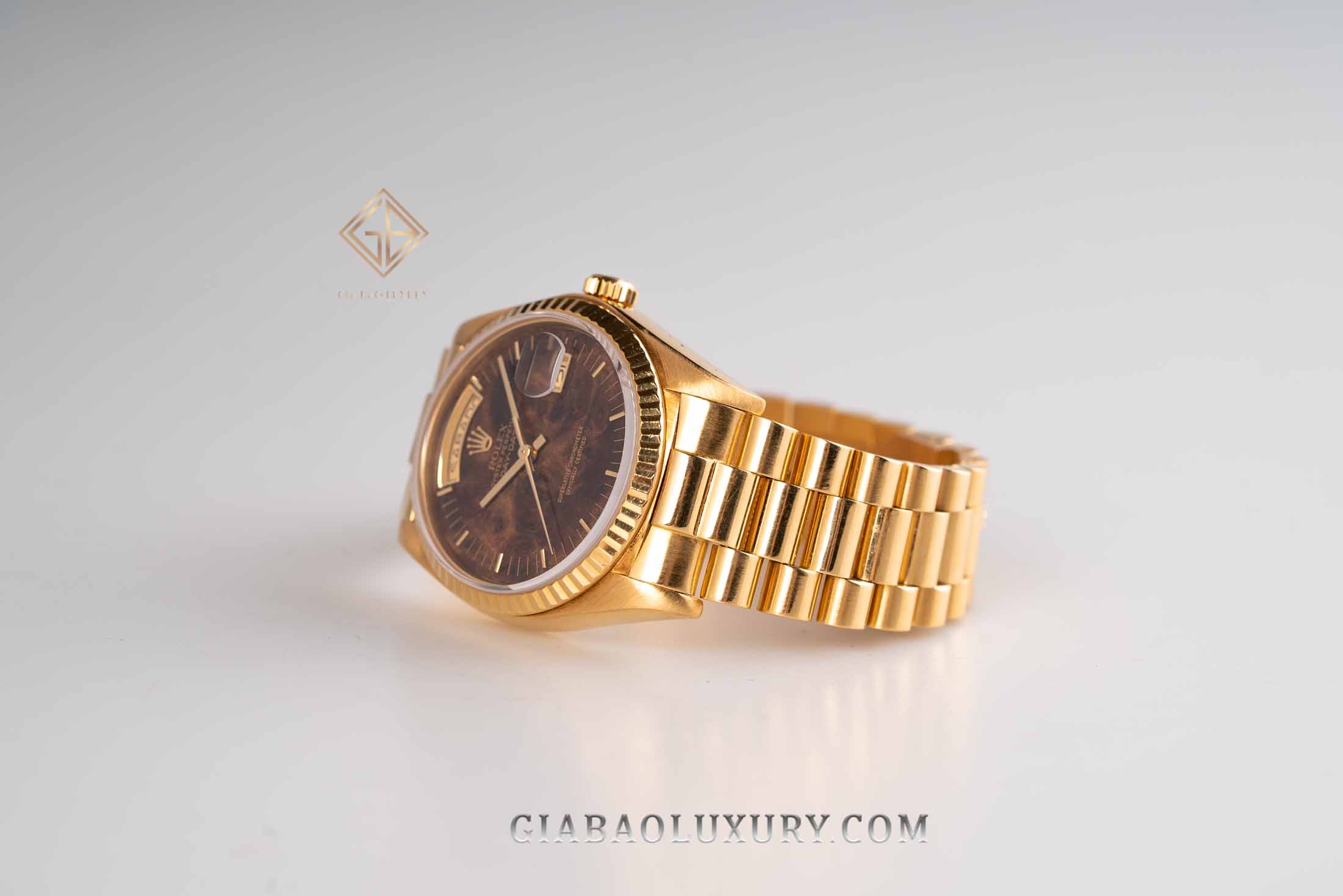 Đồng hồ Rolex Day-Date 36 18038 Mặt Số Gỗ Burr Thạch Nam