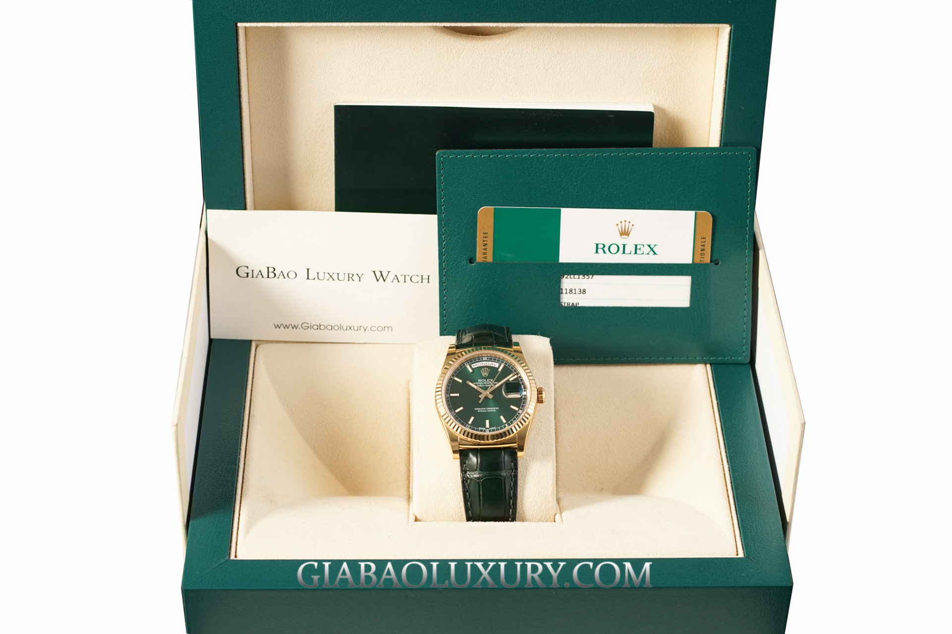 Đồng Hồ Rolex Day-Date 36 118138 Mặt Số Xanh Lá (Like New)