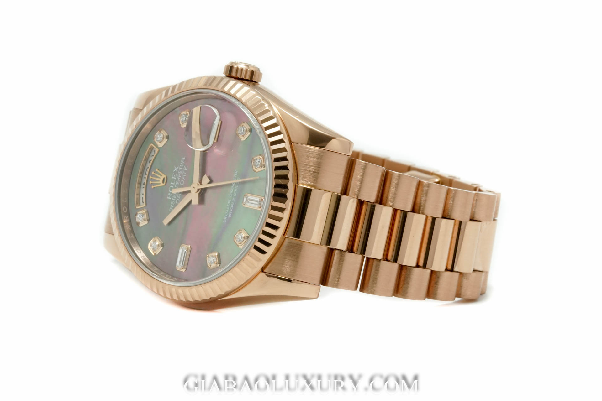 Đồng Hồ Rolex Day-Date 36 118235 Mặt Số Xà Cừ Tím Nạm Kim Cương