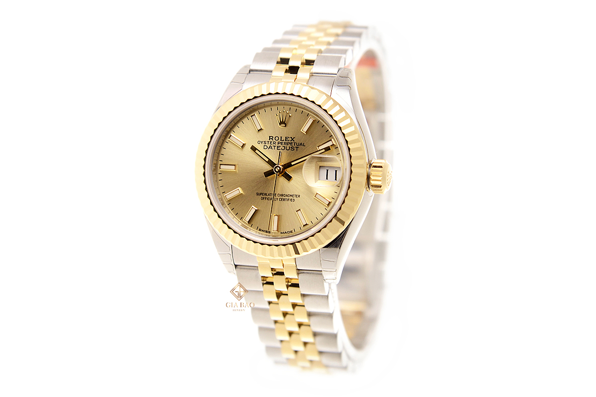 Đồng Hồ Rolex Lady-Datejust 28 279173 Mặt Số Vàng Champage Cọc Số Dạ Quang