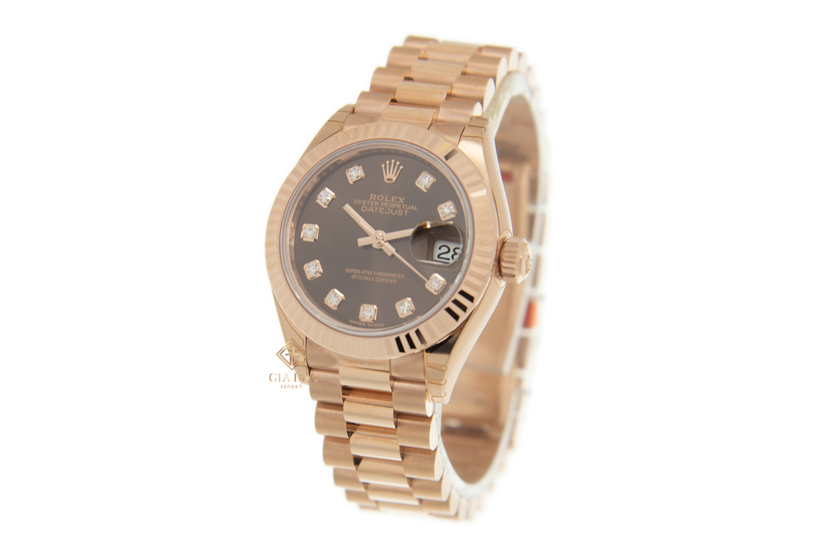 Đồng hồ Rolex Lady-Datejust 279175 Mặt Số Chocolate Nạm Kim Cương Dây Đeo President