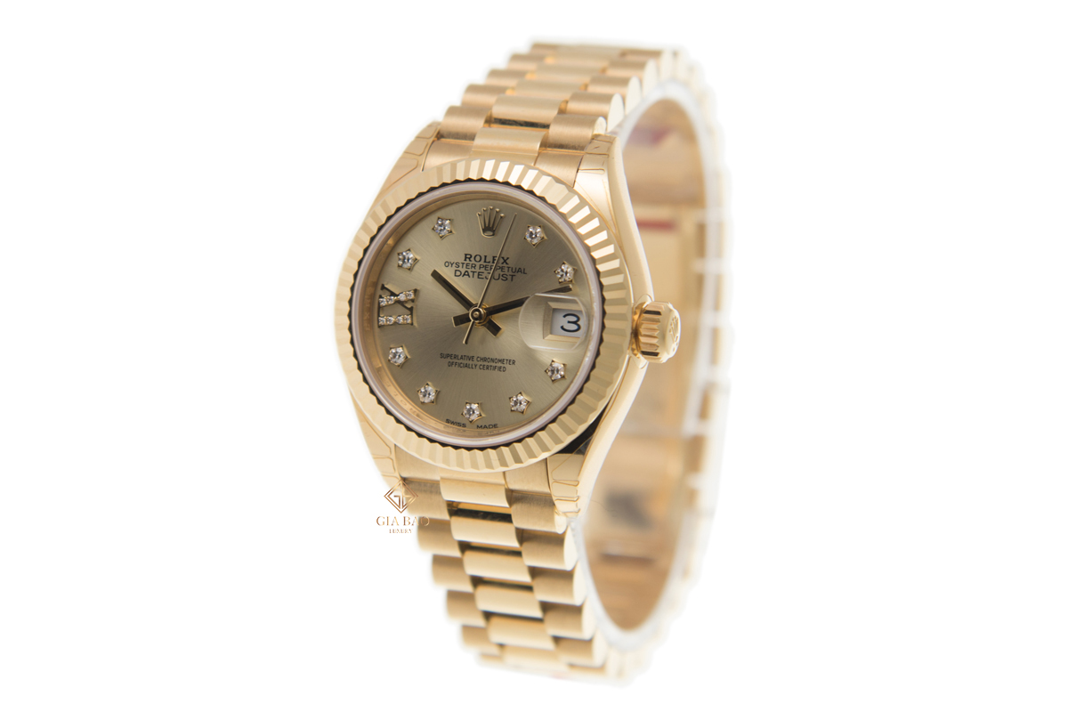 Đồng Hồ Rolex Lady-Datejust 279178 Mặt Số Vàng Champagne Cọc Số Sao La Mã
