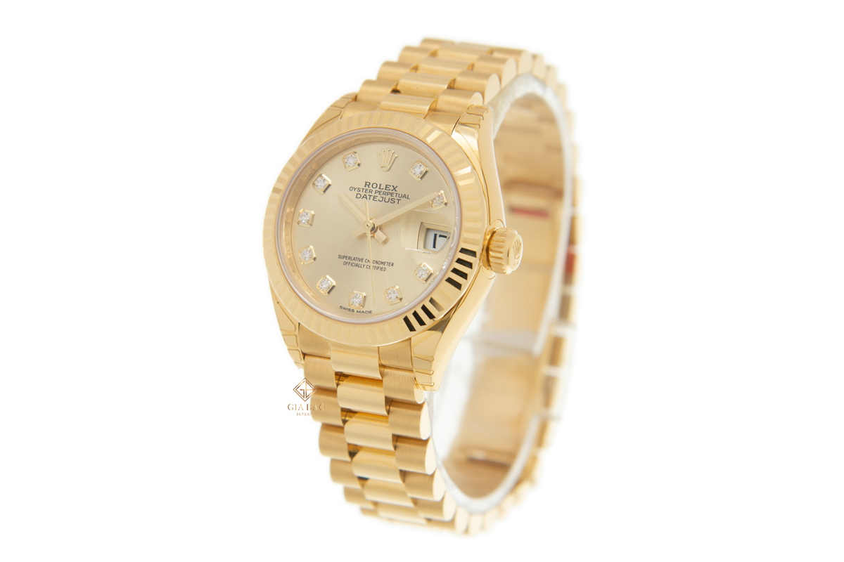 Đồng Hồ Rolex Lady-Datejust 279178 Mặt Số Vàng Champagne Cọc Số Kim Cương