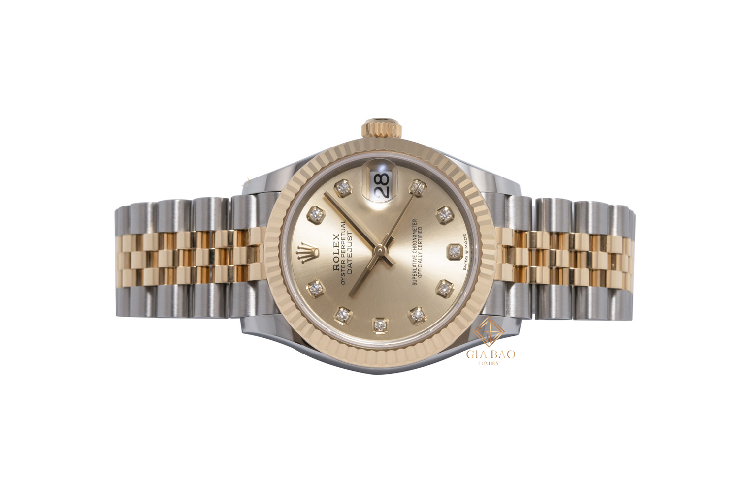 Đồng Hồ Rolex Lady Datejust 31 278273 Mặt Số Vàng Champagne Cọc Số Nạm Kim Cương