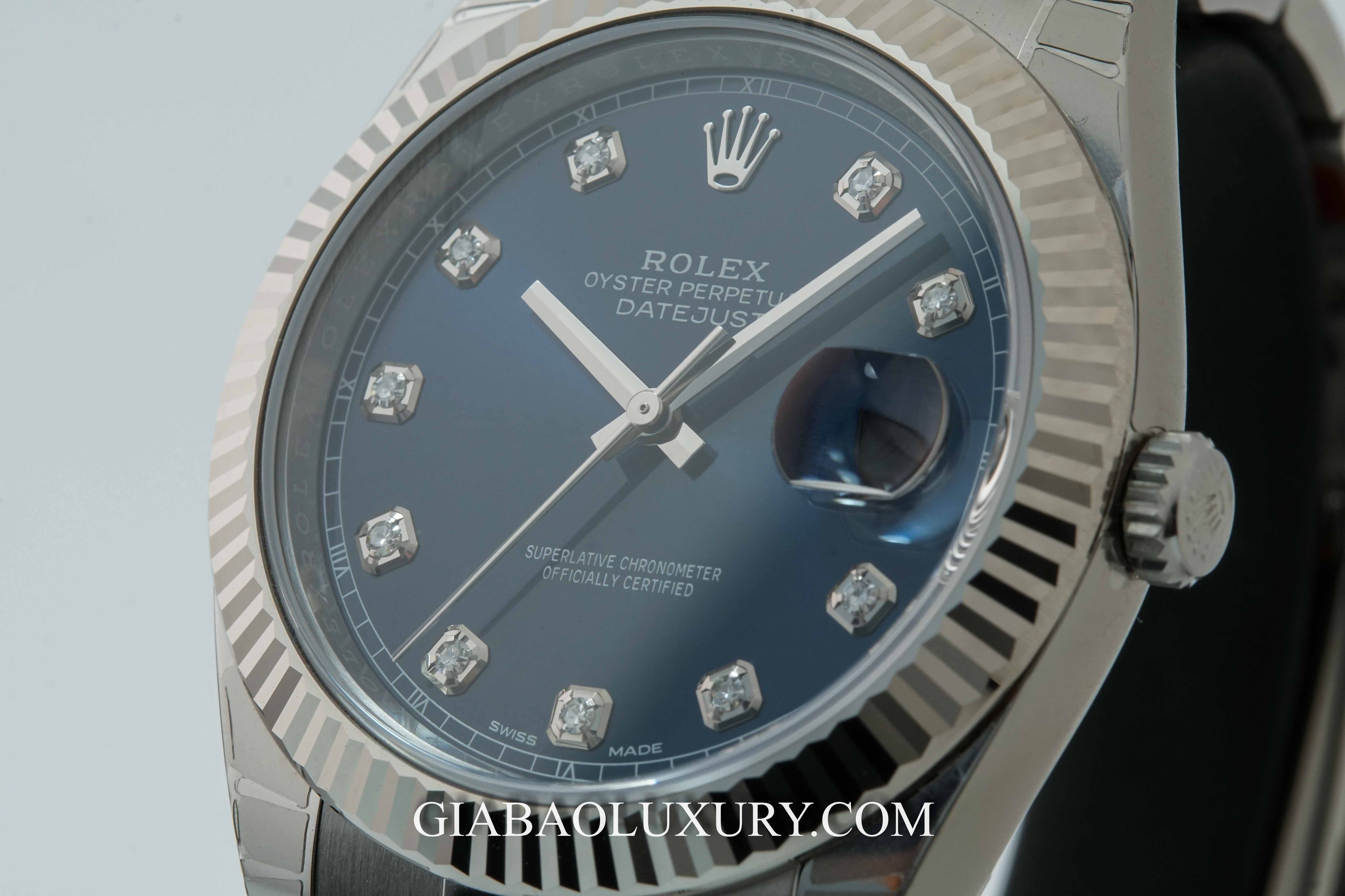 Đồng Hồ Rolex Datejust 41 126334 Mặt Số Xanh Nạm Kim Cương Dây Đeo Oyster