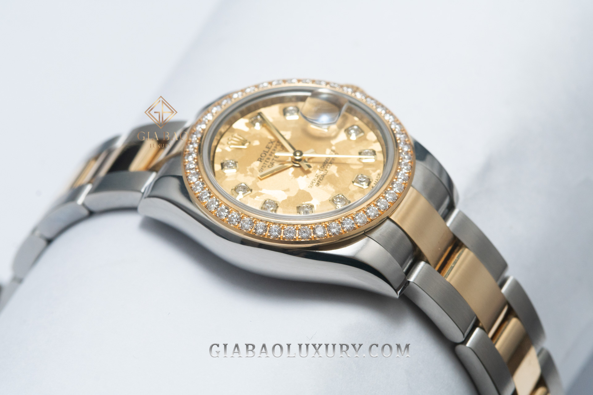 Đồng Hồ Rolex Lady-Datejust 26 179383 Mặt Số Họa Tiết Vân Đá Hoa Vàng Dây Đeo Oyster
