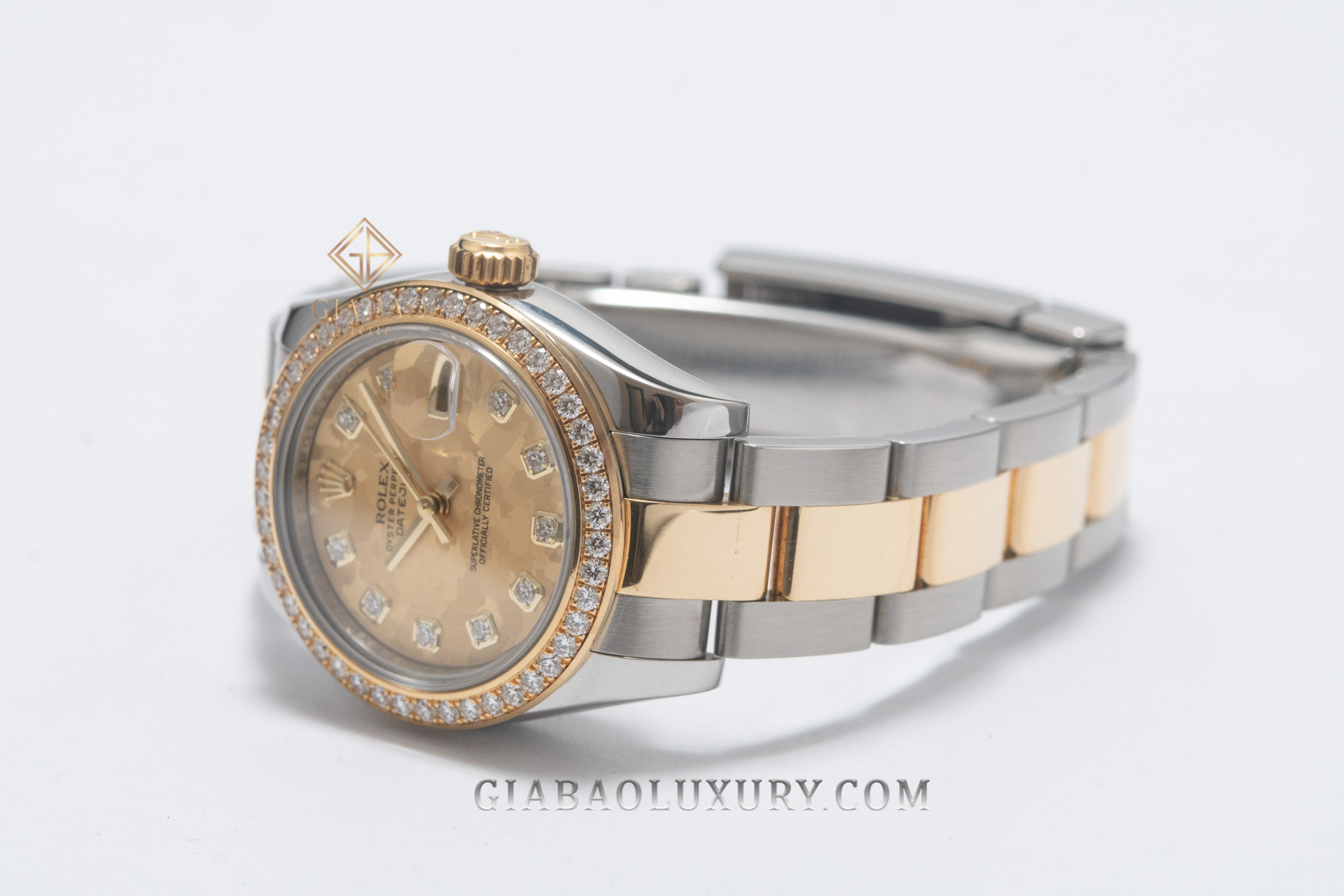 Đồng Hồ Rolex Lady-Datejust 26 179383 Mặt Số Họa Tiết Vân Đá Hoa Vàng Dây Đeo Oyster