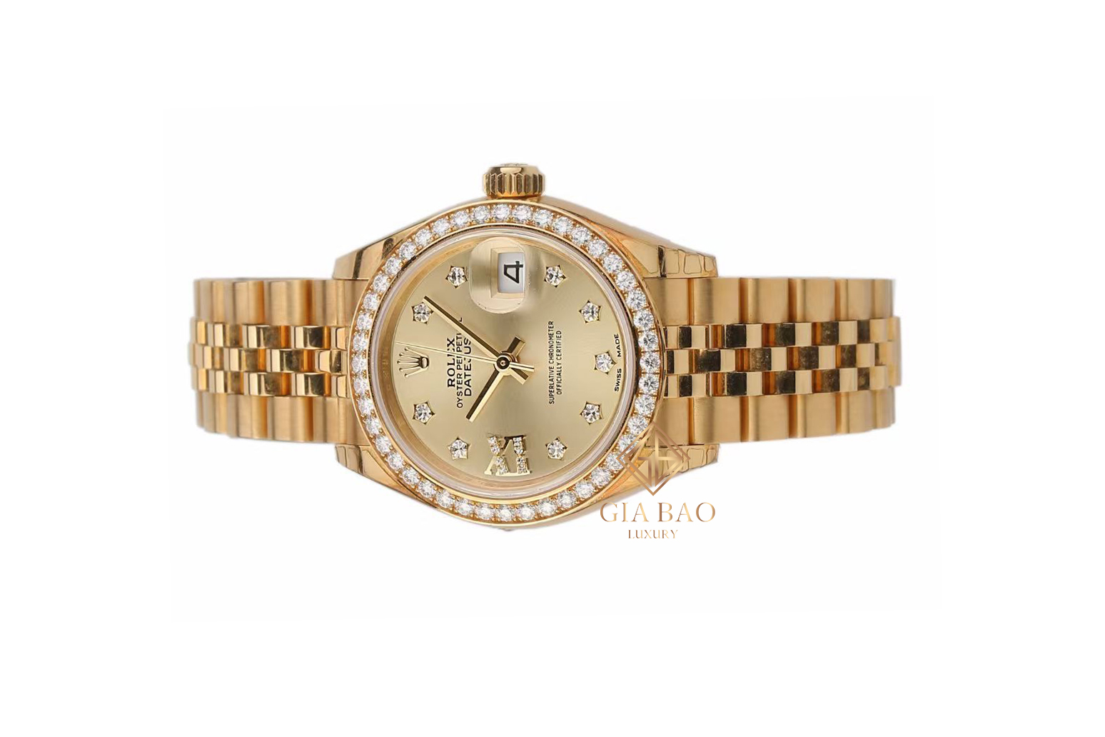 Đồng Hồ Rolex Lady-Datejust 279138RBR Mặt Số Vàng Champagne Cọc Số Sao La Mã Dây Đeo Jubilee