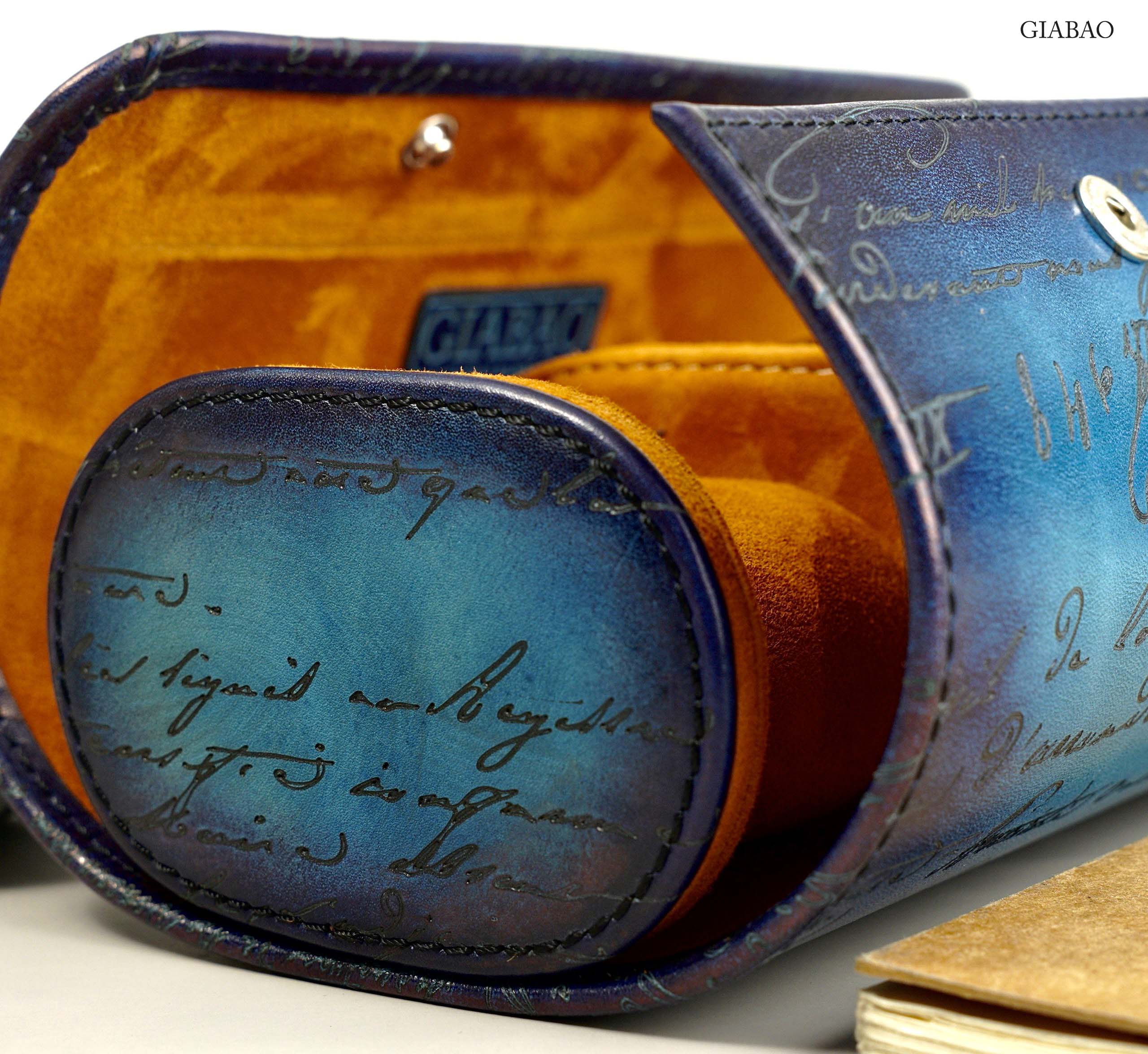 Hộp đựng đồng hồ GALATA, chất liệu da bò màu xanh patina, hiệu: BOSPHORUS LEATHER, kích thước 22.5cm X 10cm X 7.5cm, dùng cho 03 đồng hồ, mới 100%