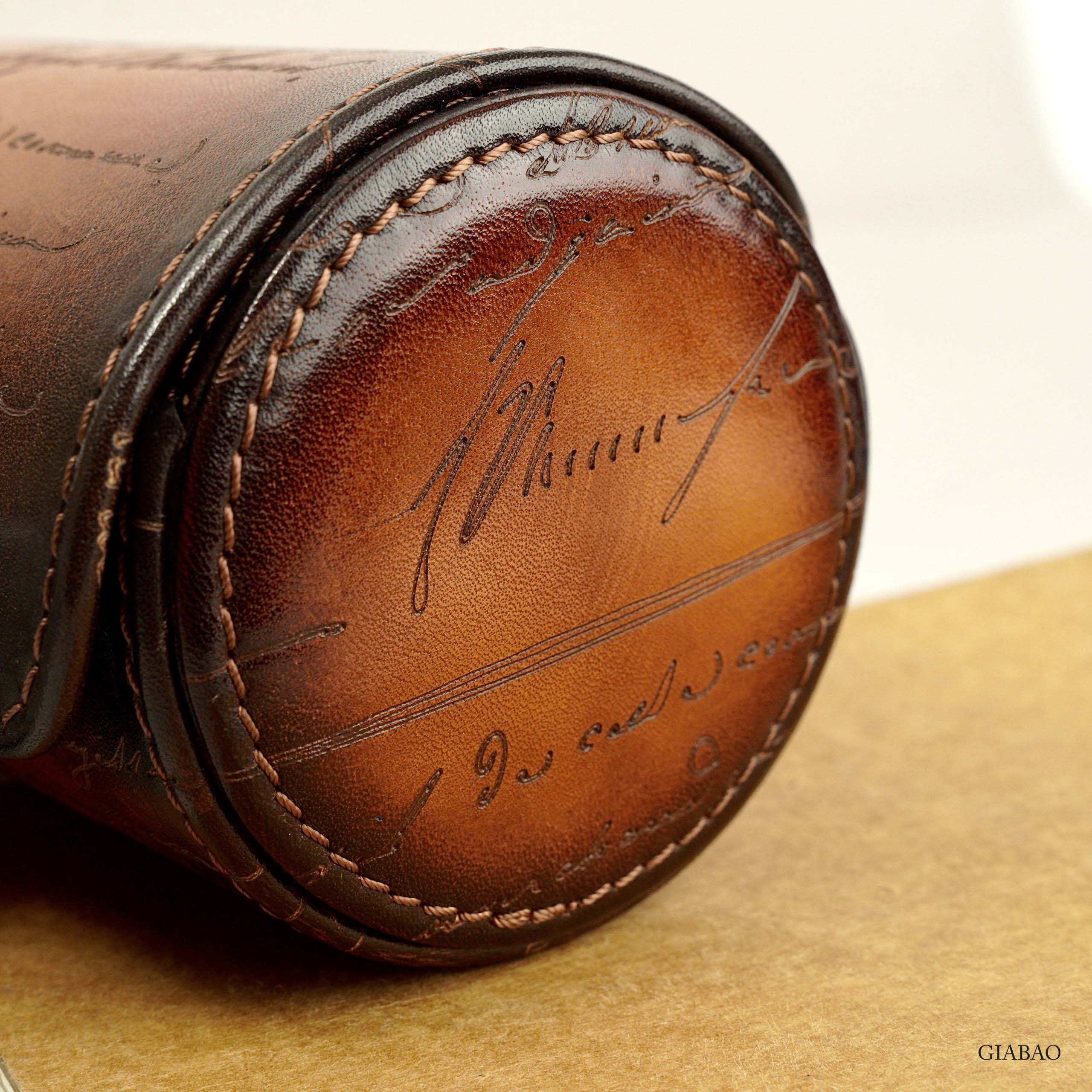 Hộp đựng đồng hồ ARAS,chất liệu da bò nâu vani patina, hiệu: BOSPHORUS LEATHER, kích thước 22.5cm X 10cm X 7.5cm, dùng cho 03 đồng hồ, mới 100%