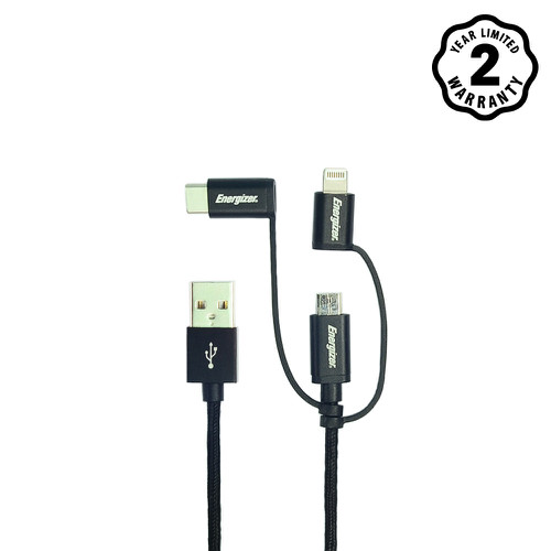 Cáp 3 in 1 Energizer Metallic Lightning-Micro-Type C 1.2m - C13UBX3CFBK4