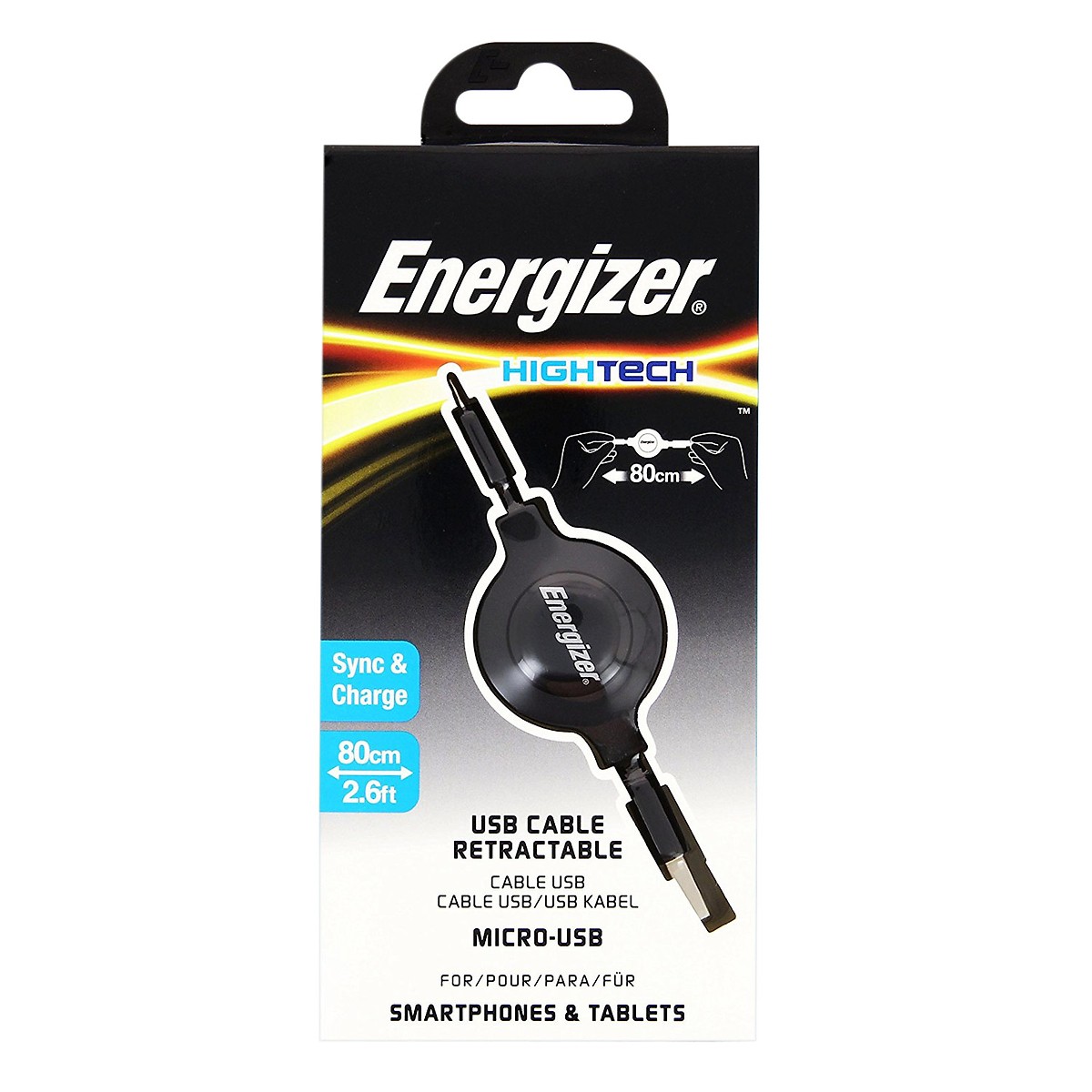 Cáp rút Micro-USB Energizer 80cm màu đen - C31UBRETEBK4