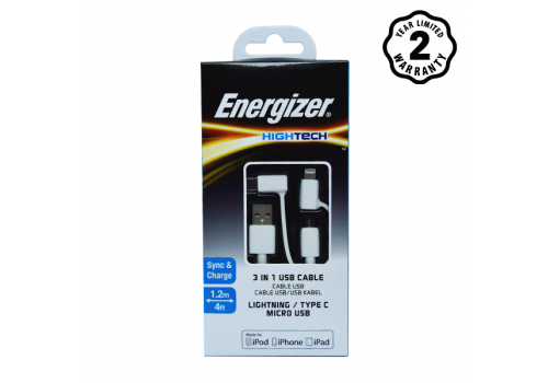 Cáp 3in1 Energizer màu trắng - C11UBX3CFWH4