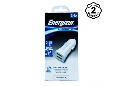 Sạc Ô tô 2 cổng Energizer UL 3.4A màu trắng - DCA2CUWH3