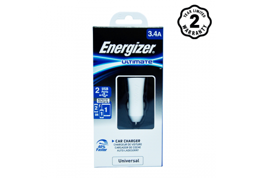 Sạc Ô tô 2 cổng Energizer UL 3.4A màu trắng - DCA2CUWH3