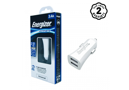 Sạc Ô tô 2 cổng Energizer UL 3.4A màu trắng - DCA2CUWH3