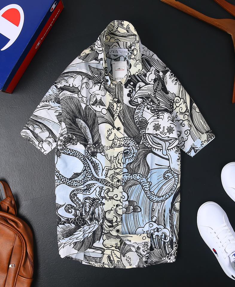 sơ mi ngắn tay họa tiết